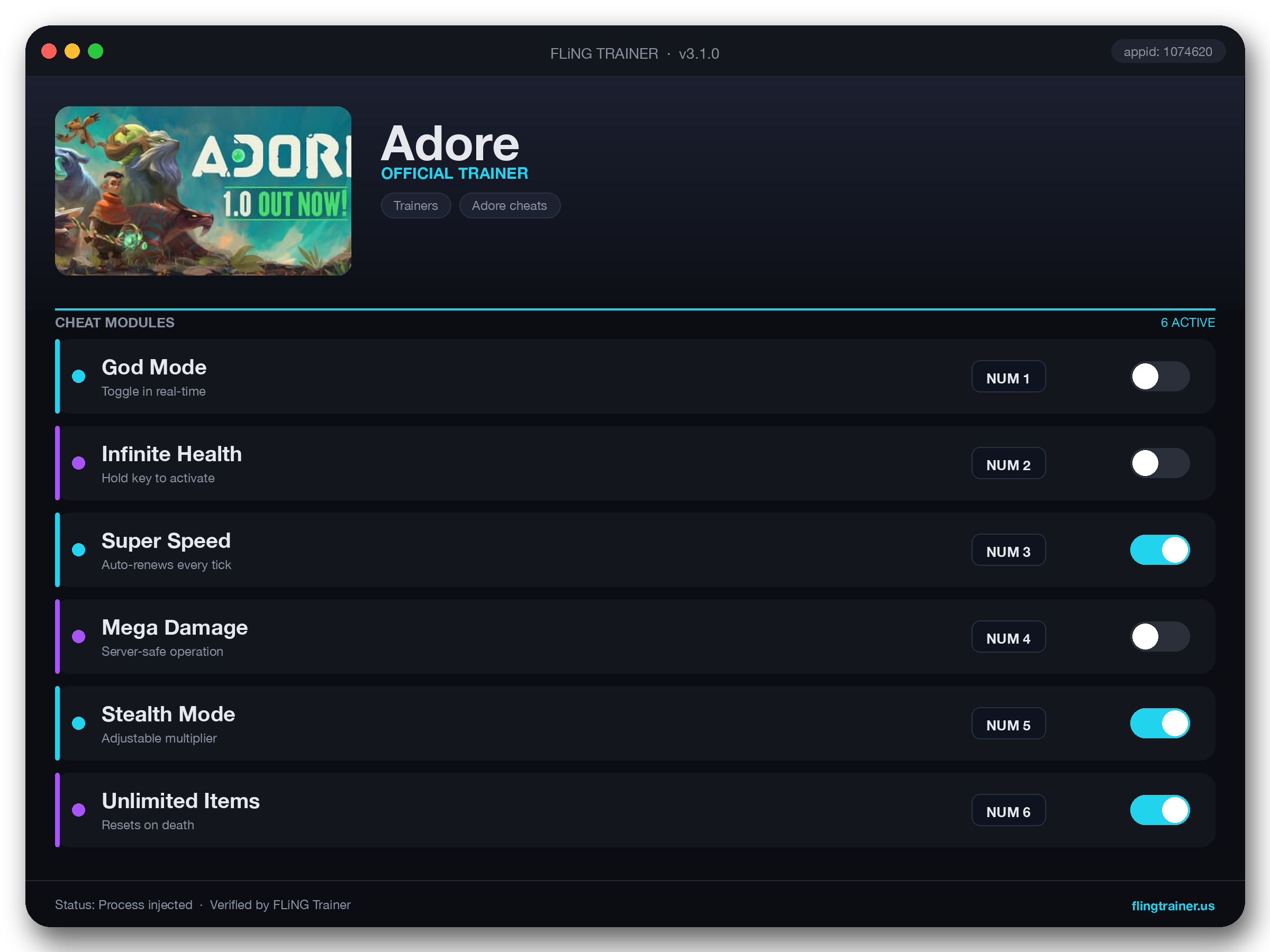 Adore Trainer interface