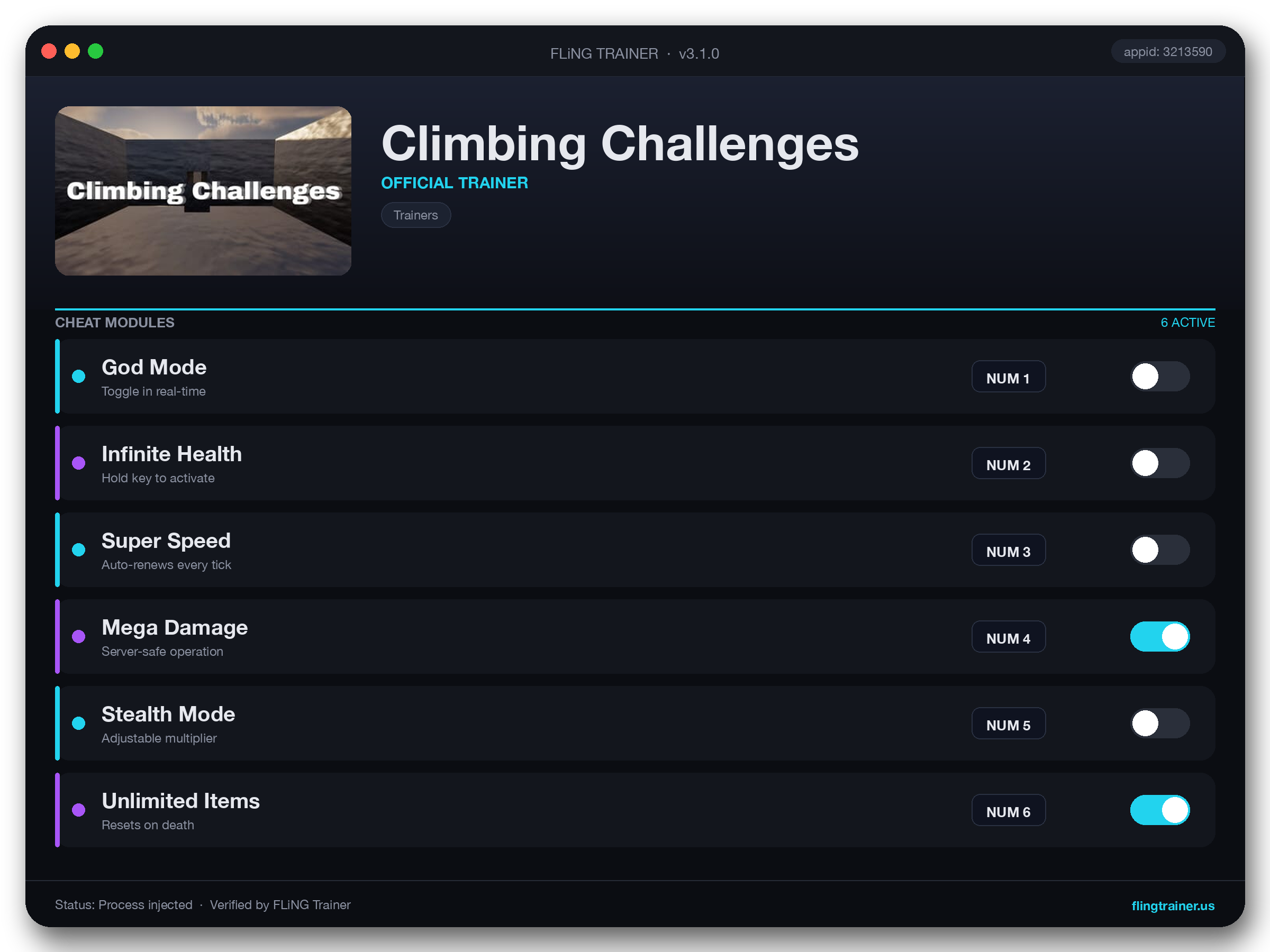 Climbing Challenges Trainer interface