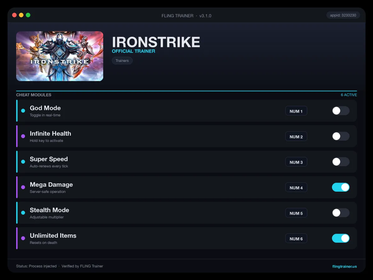 IRONSTRIKE Trainer interface