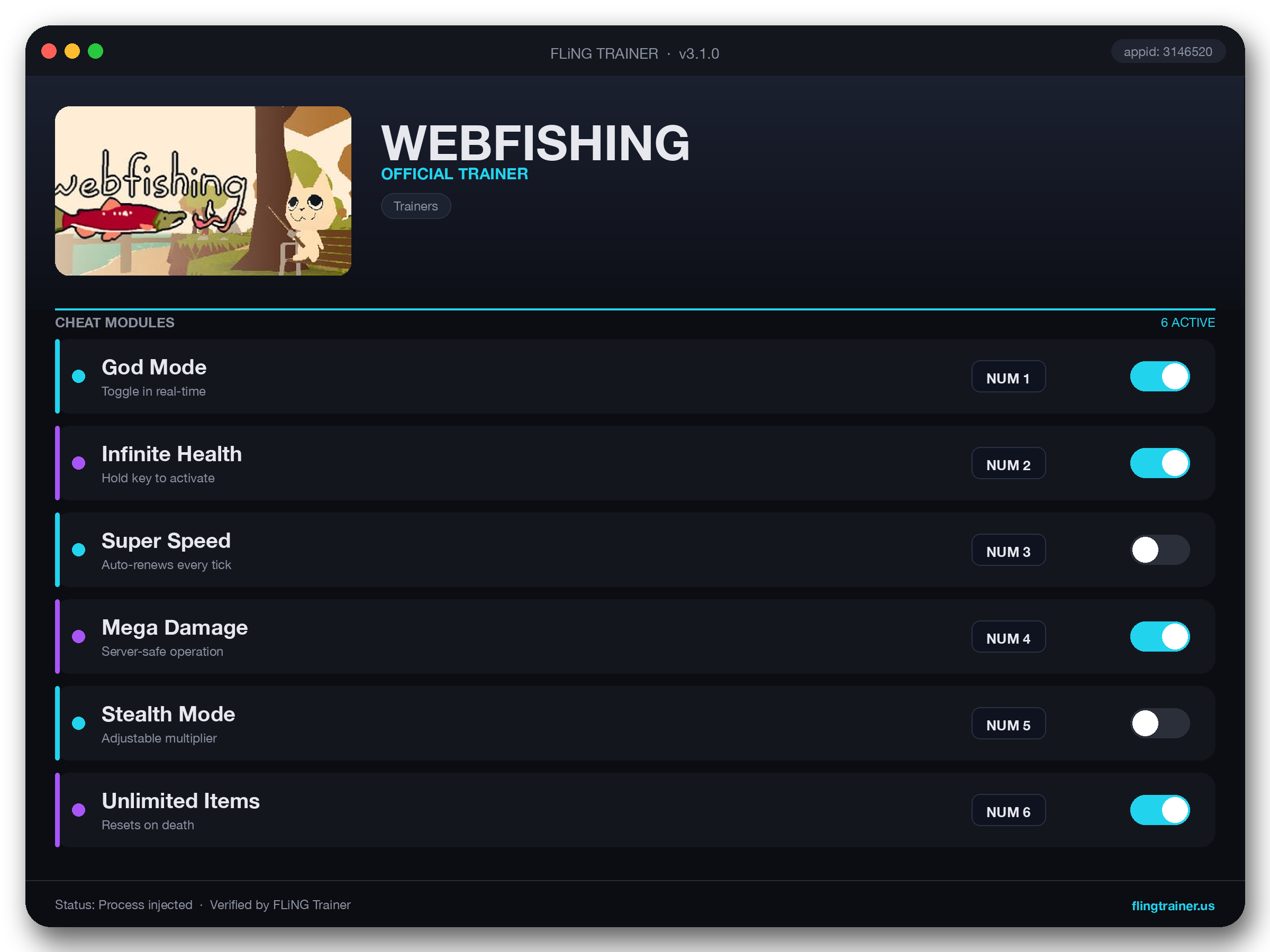 WEBFISHING Trainer interface