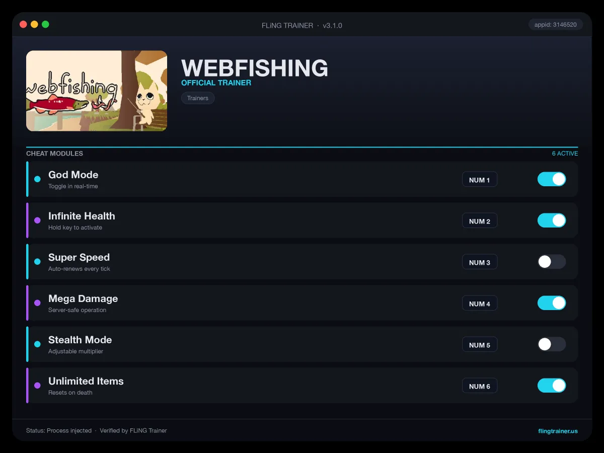 WEBFISHING Trainer interface