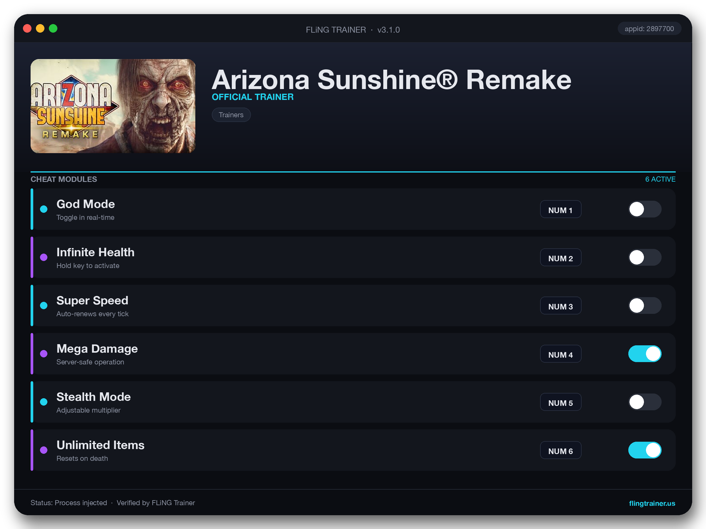 Arizona Sunshine® Remake Trainer interface