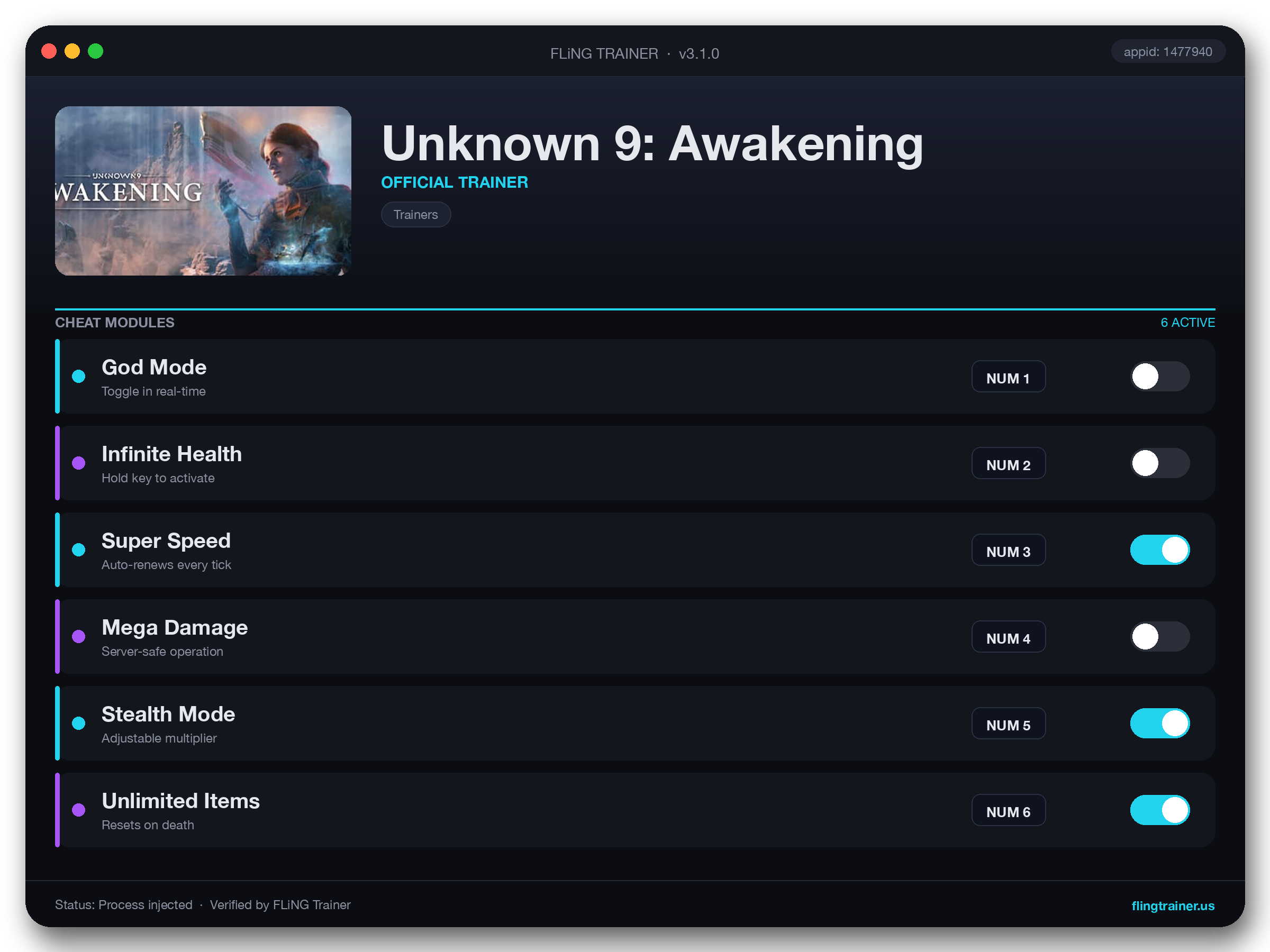 Unknown 9: Awakening Trainer interface