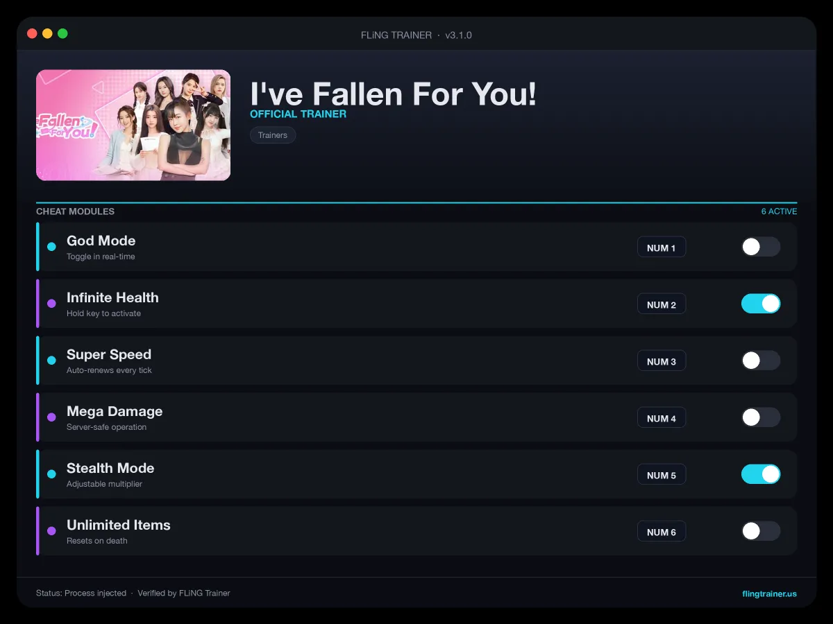 I've Fallen For You! Trainer interface