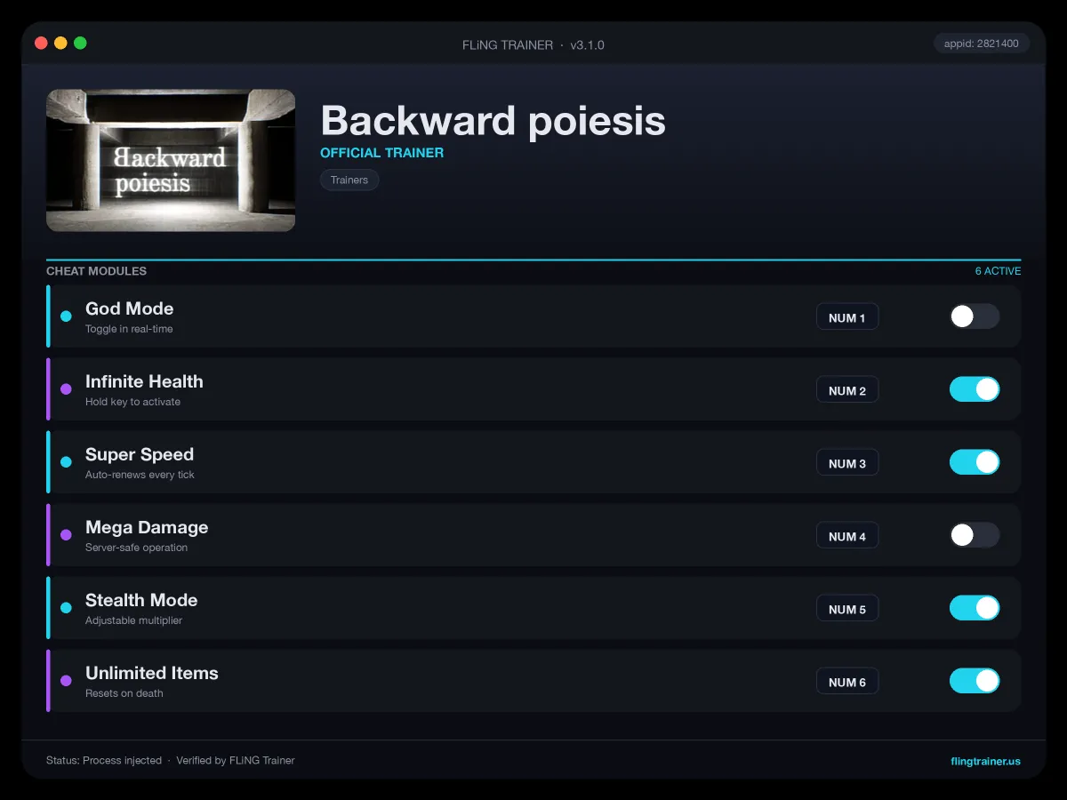 Backward poiesis Trainer interface