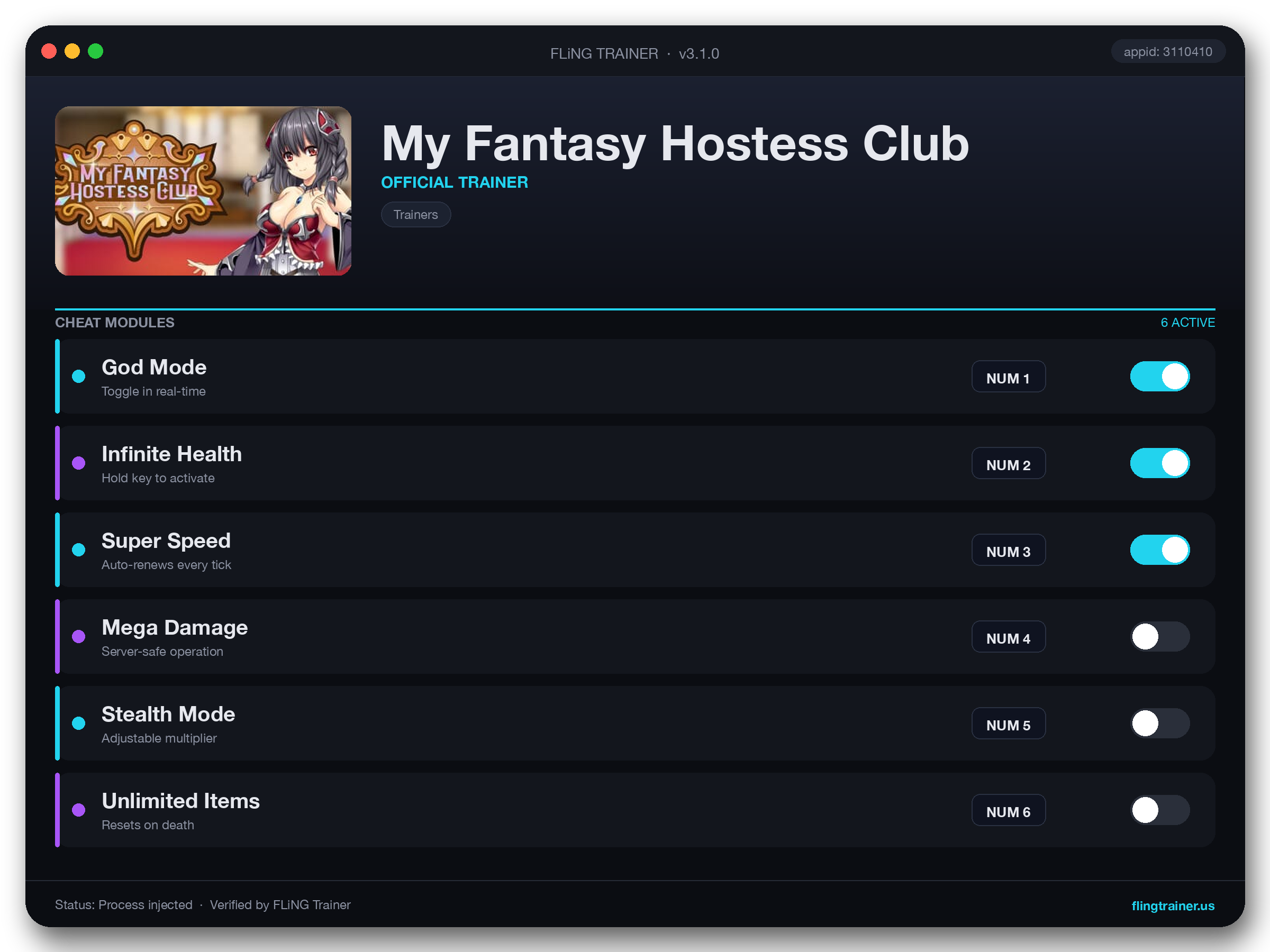 My Fantasy Hostess Club Trainer interface
