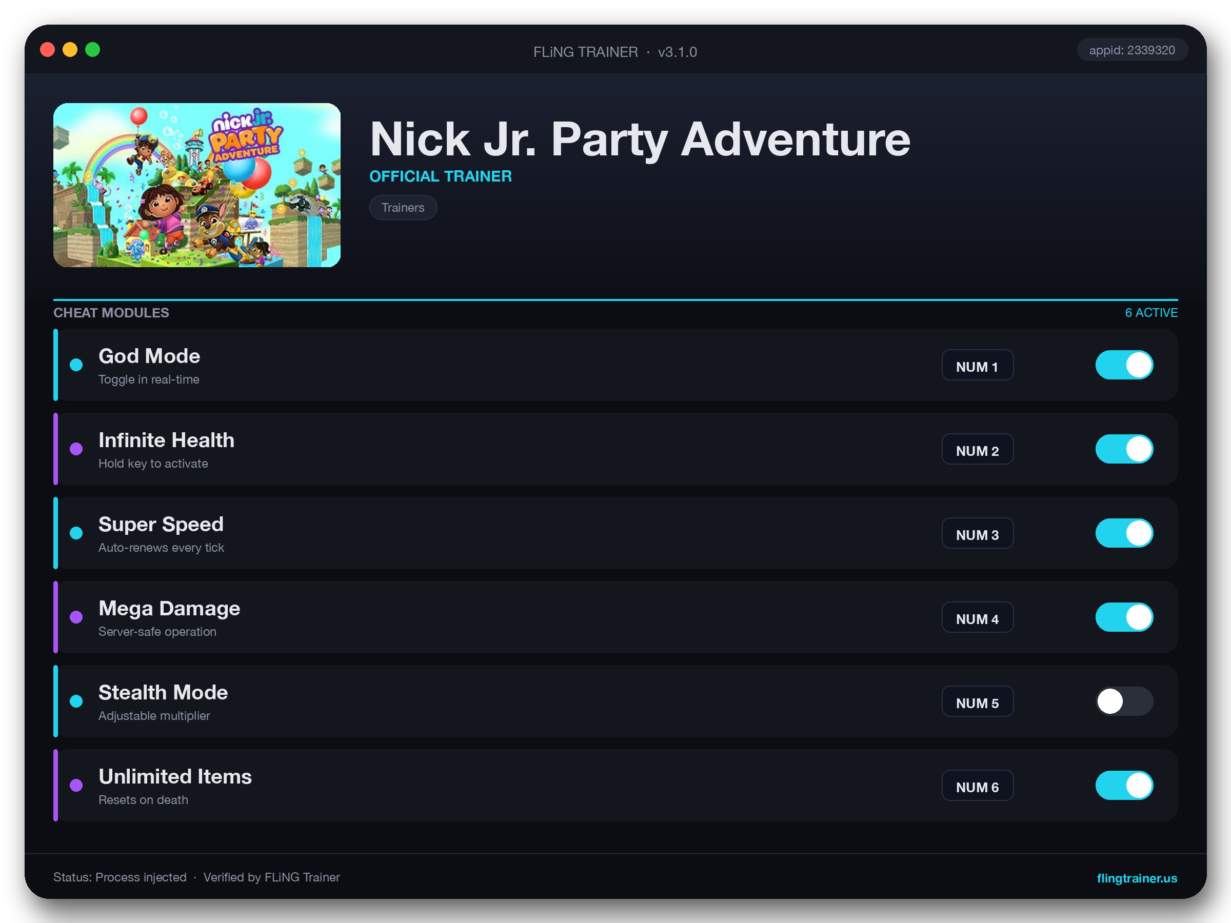 Nick Jr. Party Adventure Trainer interface