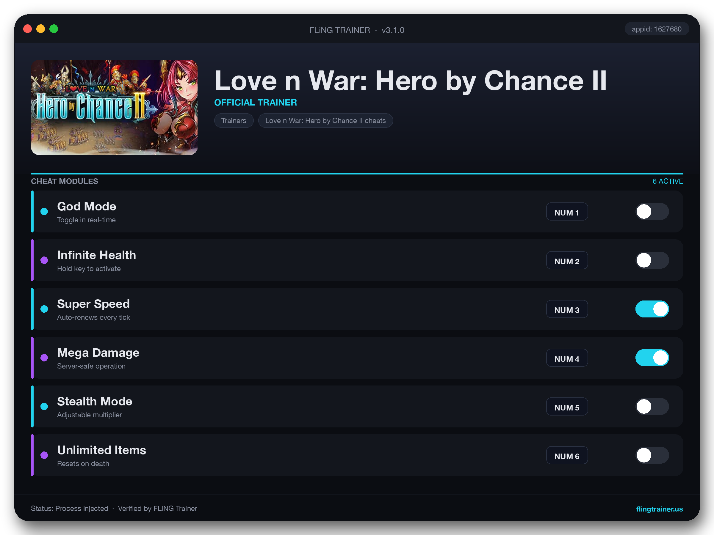Love n War: Hero by Chance II Trainer interface