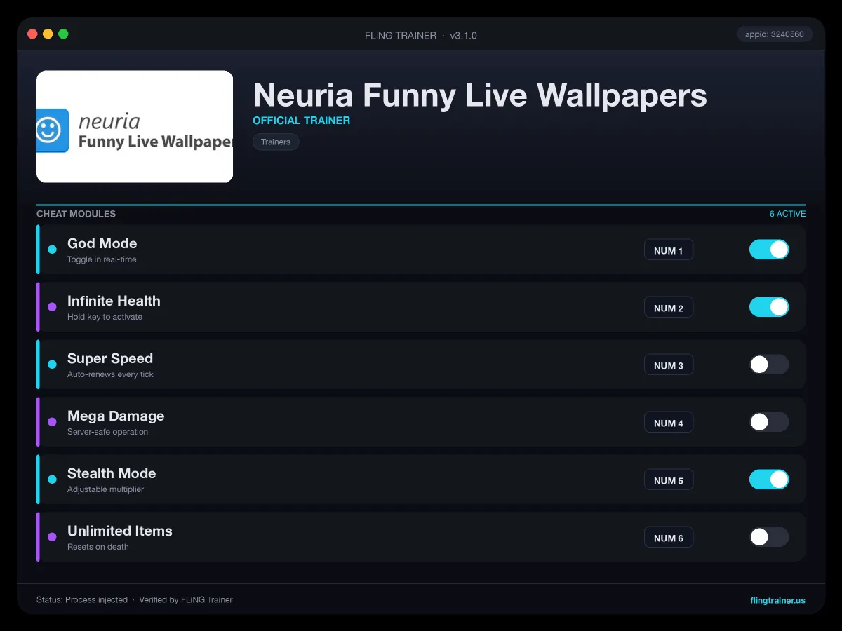 Neuria Funny Live Wallpapers Trainer interface