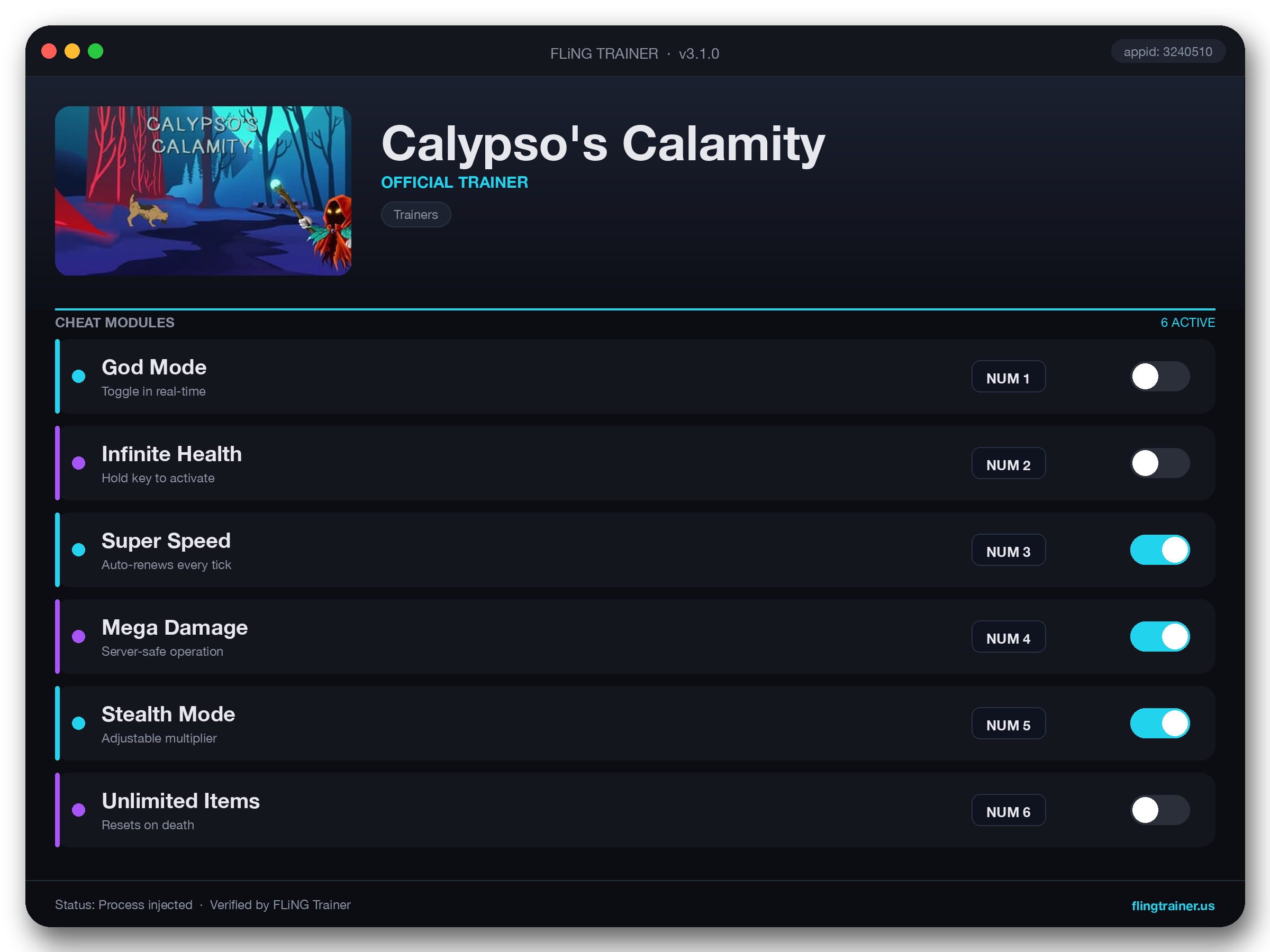 Calypso's Calamity Trainer interface