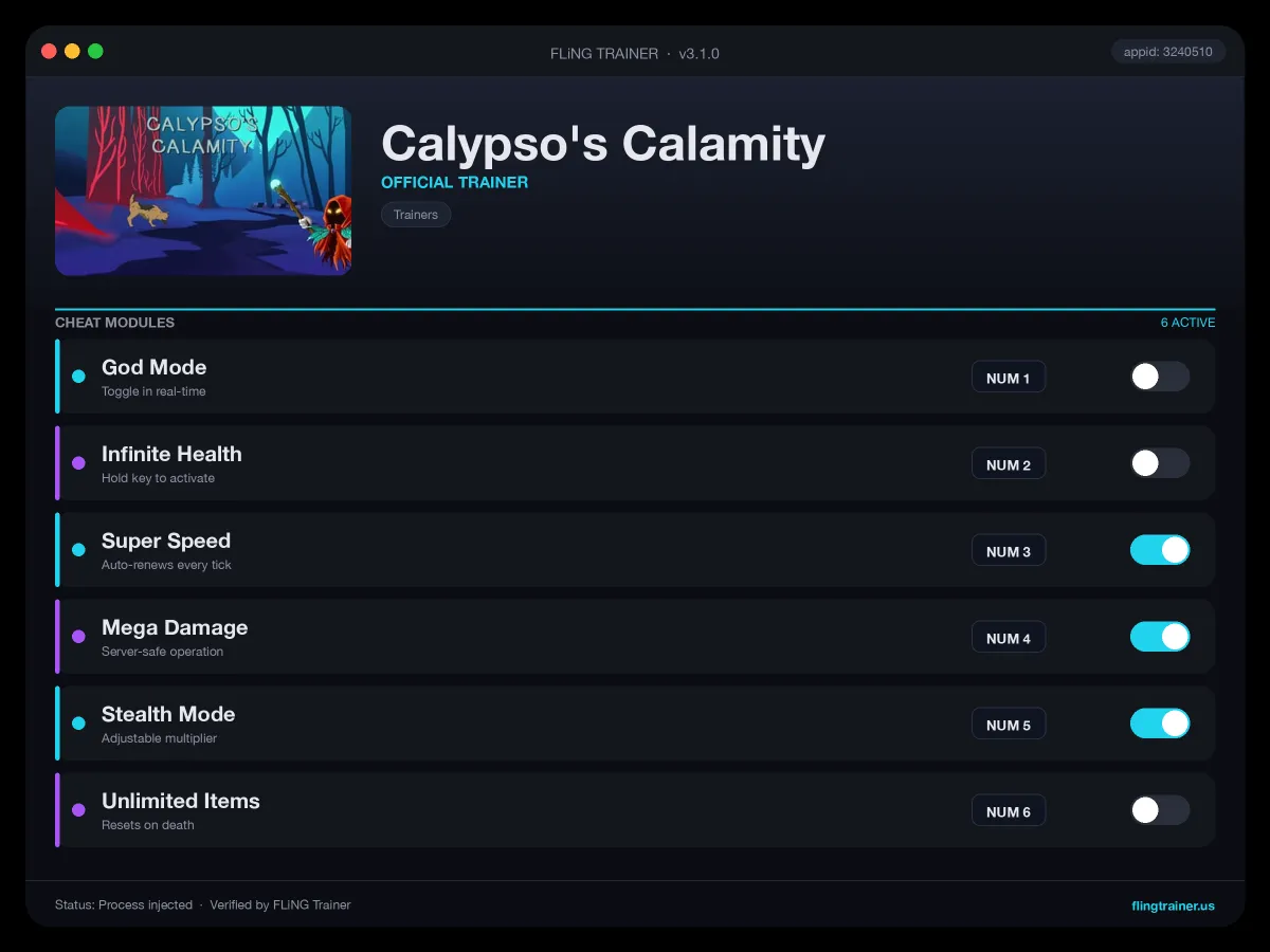 Calypso's Calamity Trainer interface