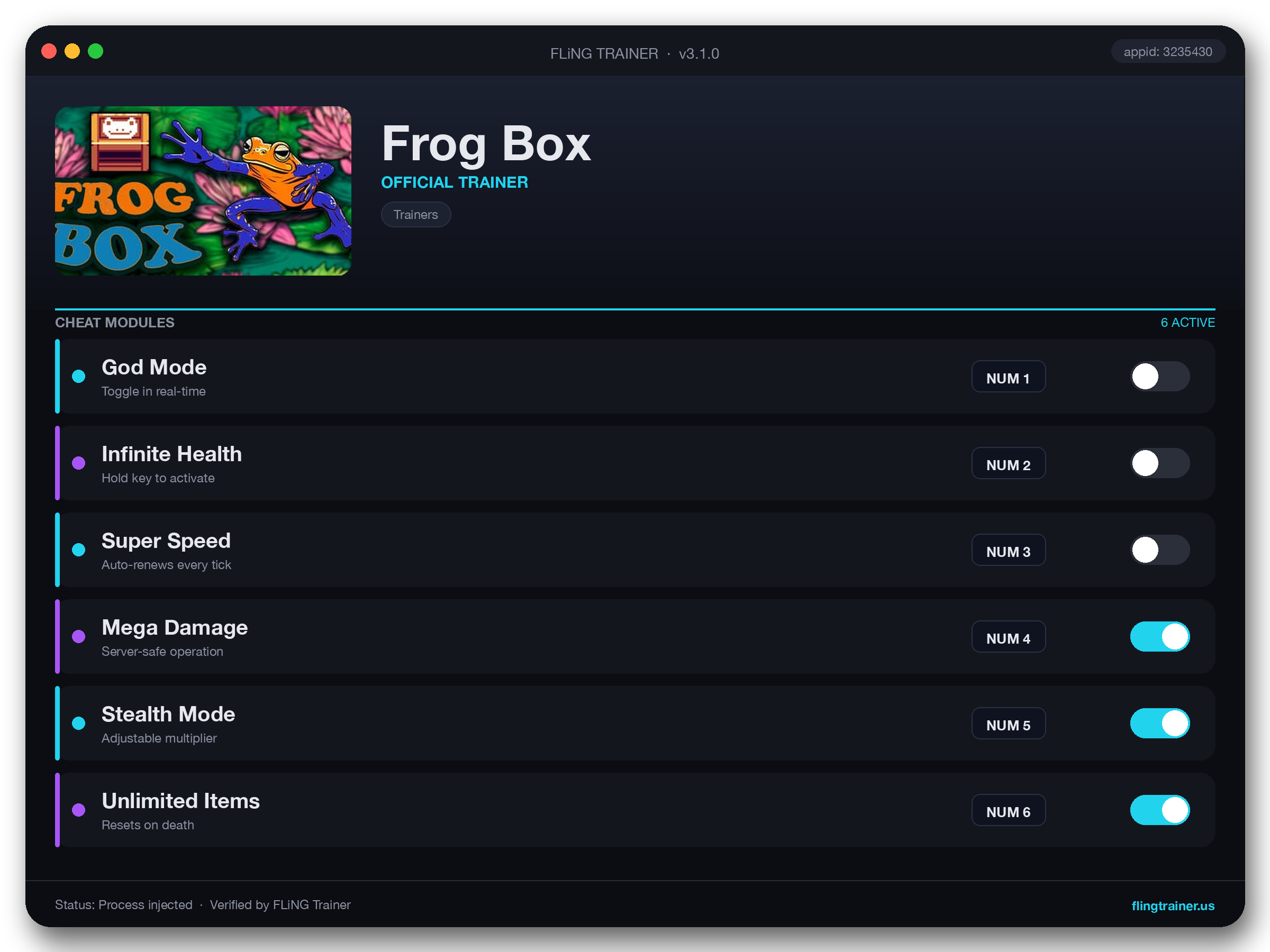 Frog Box Trainer interface