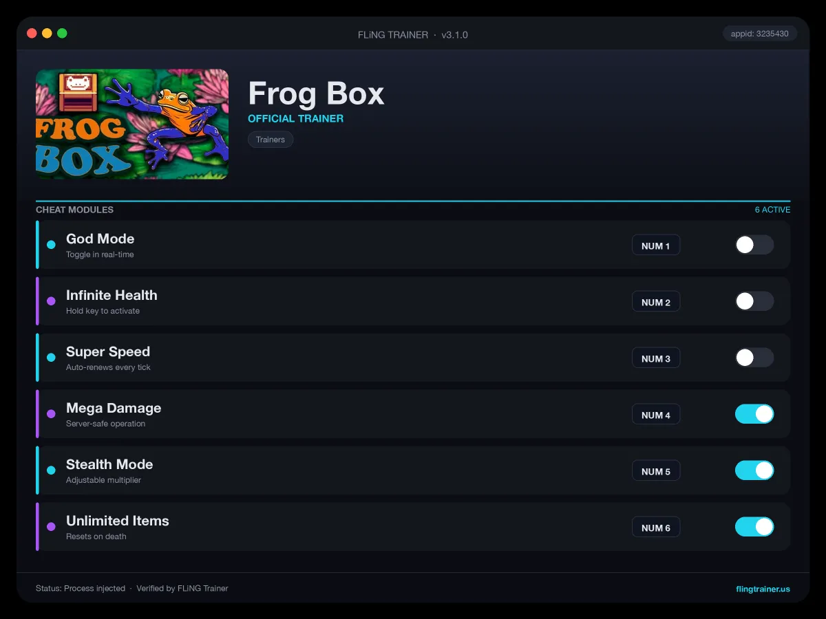 Frog Box Trainer interface