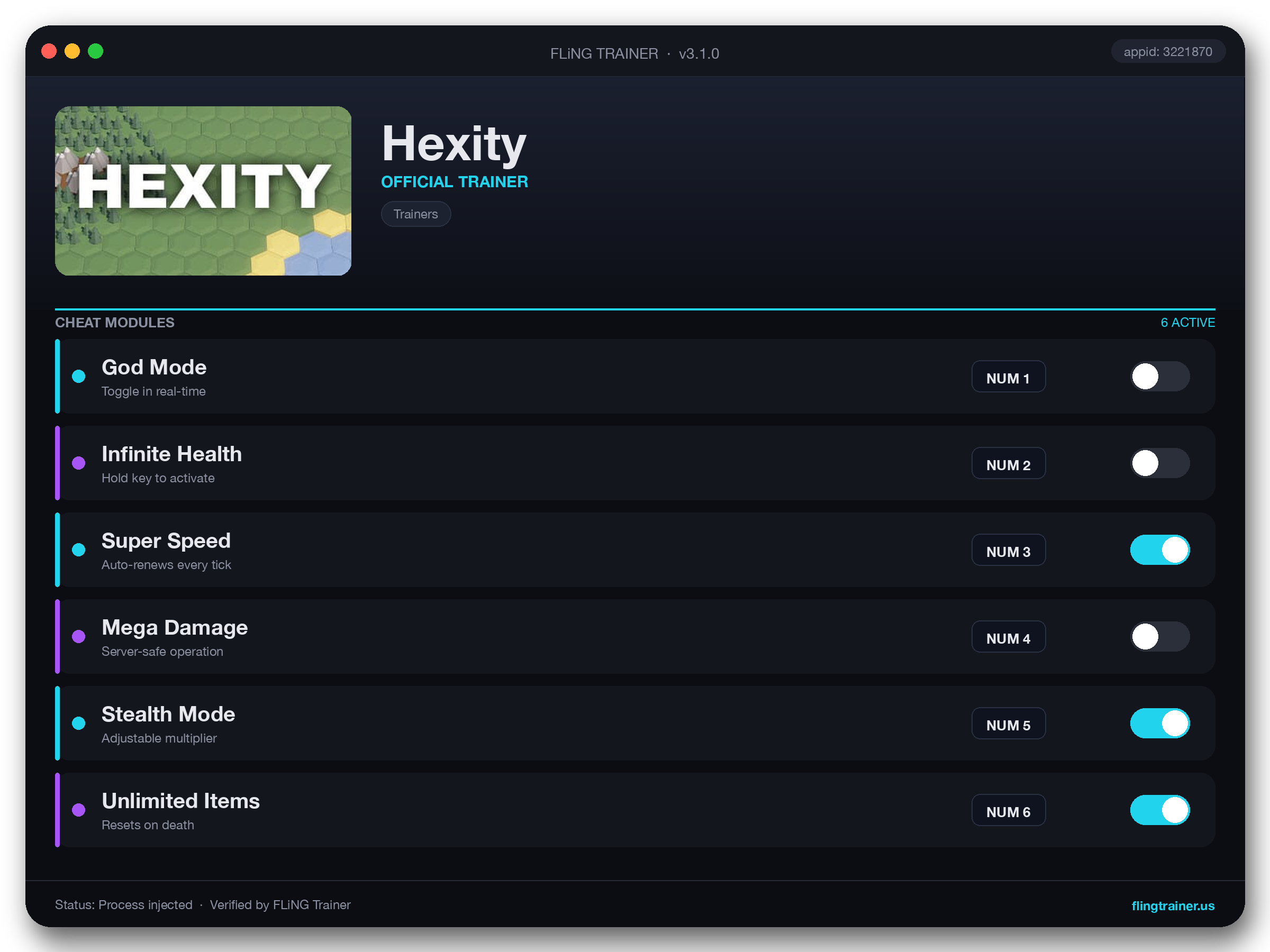 Hexity Trainer interface
