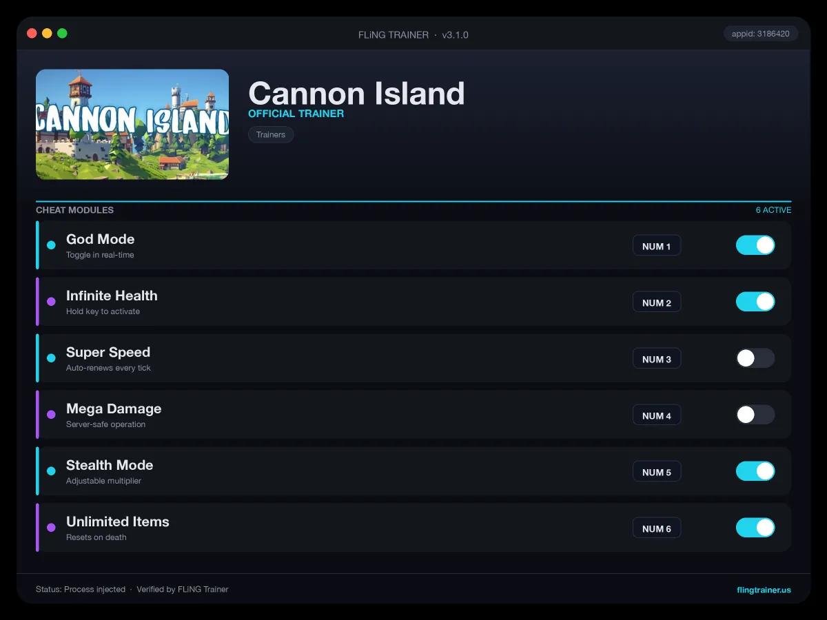Cannon Island Trainer interface