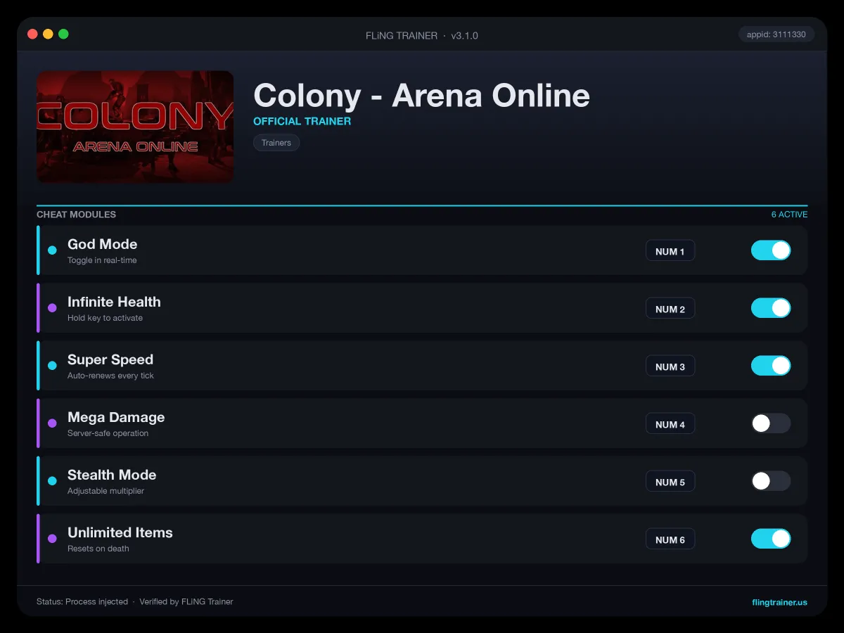 Colony - Arena Online Trainer interface