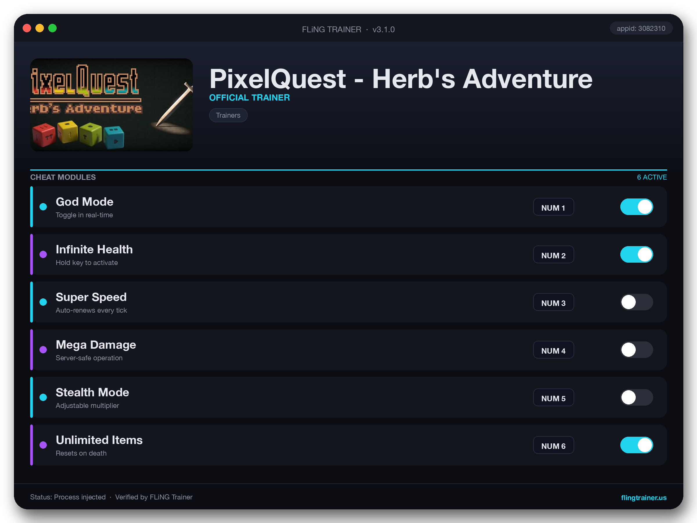 PixelQuest - Herb's Adventure Trainer interface
