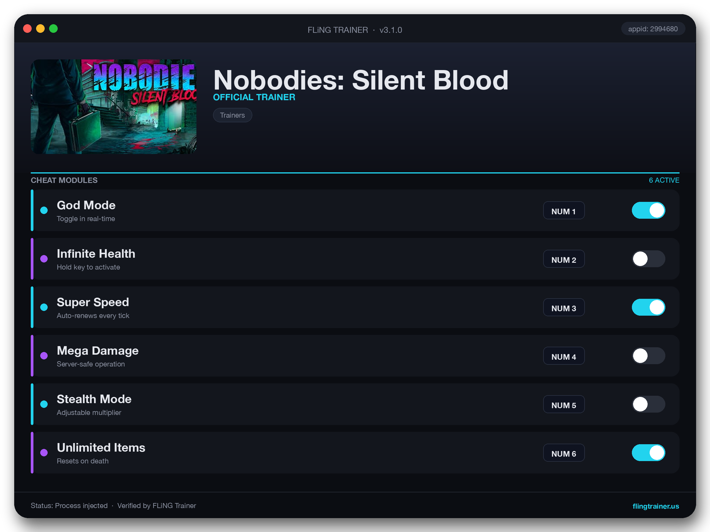 Nobodies: Silent Blood Trainer interface
