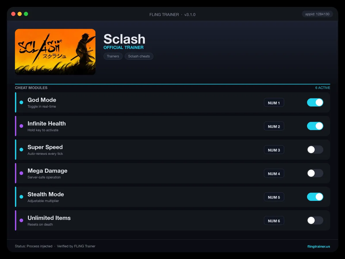 Sclash Trainer interface
