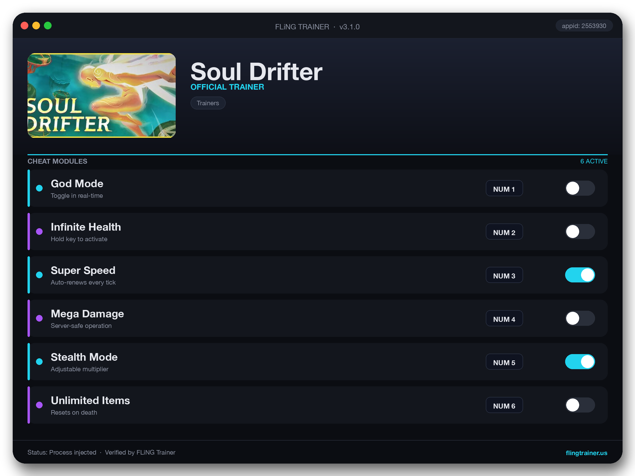 Soul Drifter Trainer interface