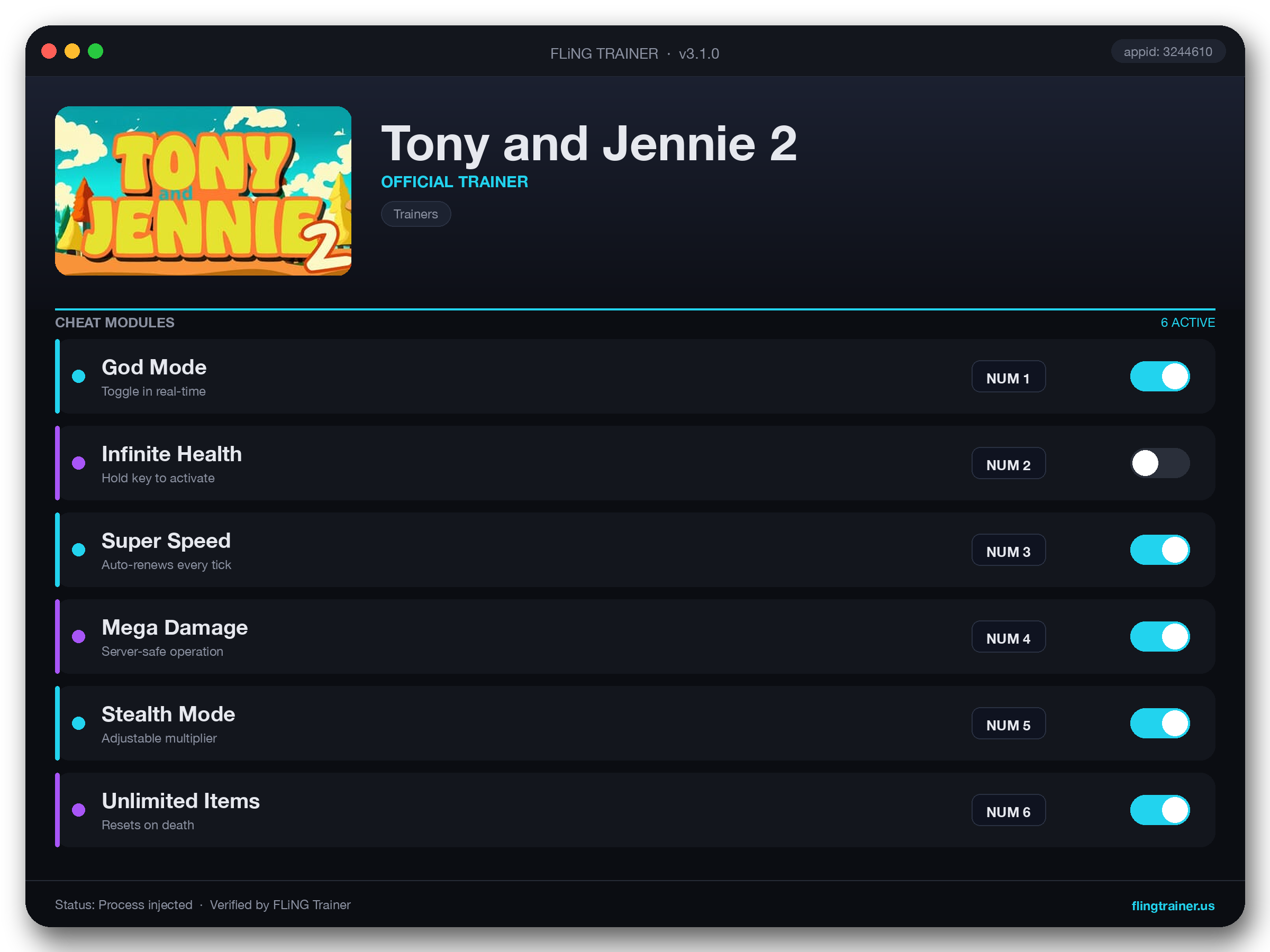 Tony and Jennie 2 Trainer interface