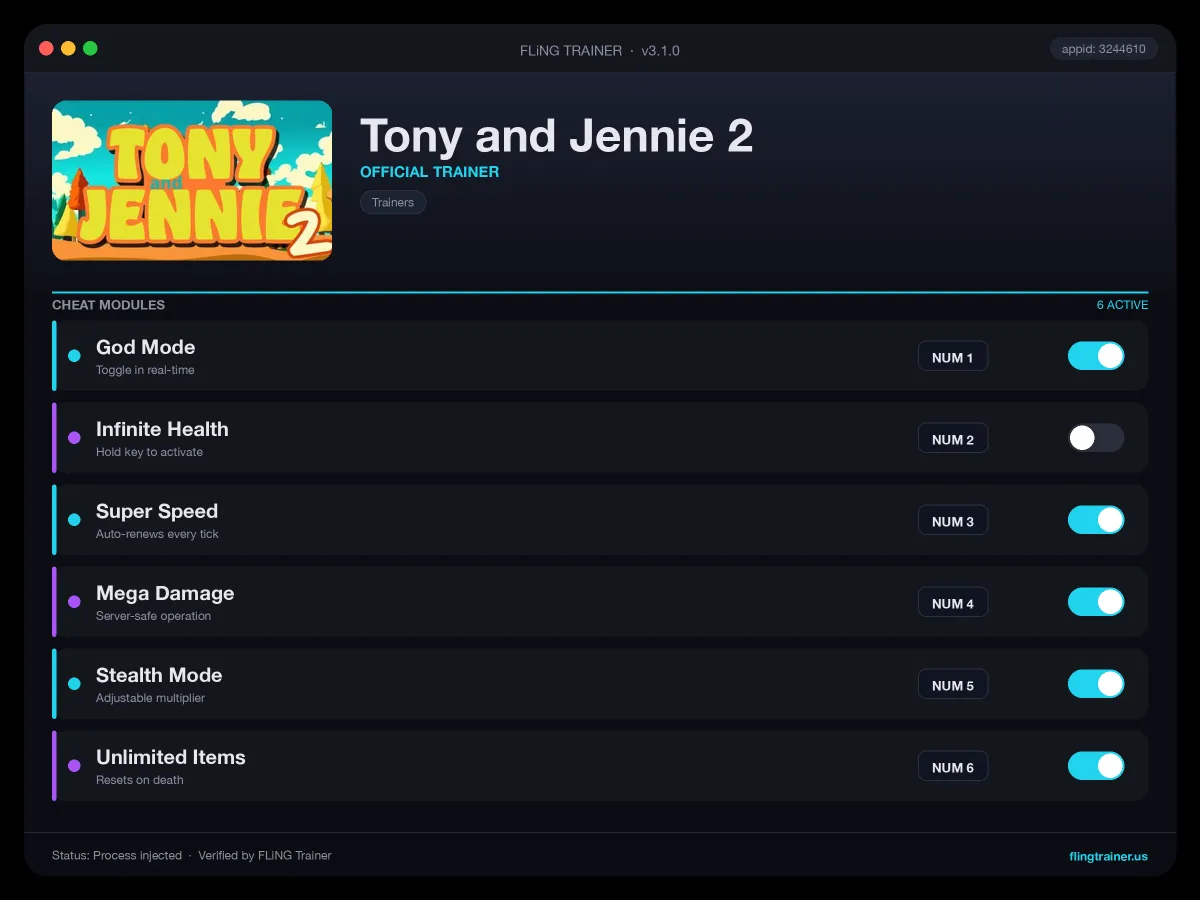 Tony and Jennie 2 Trainer interface