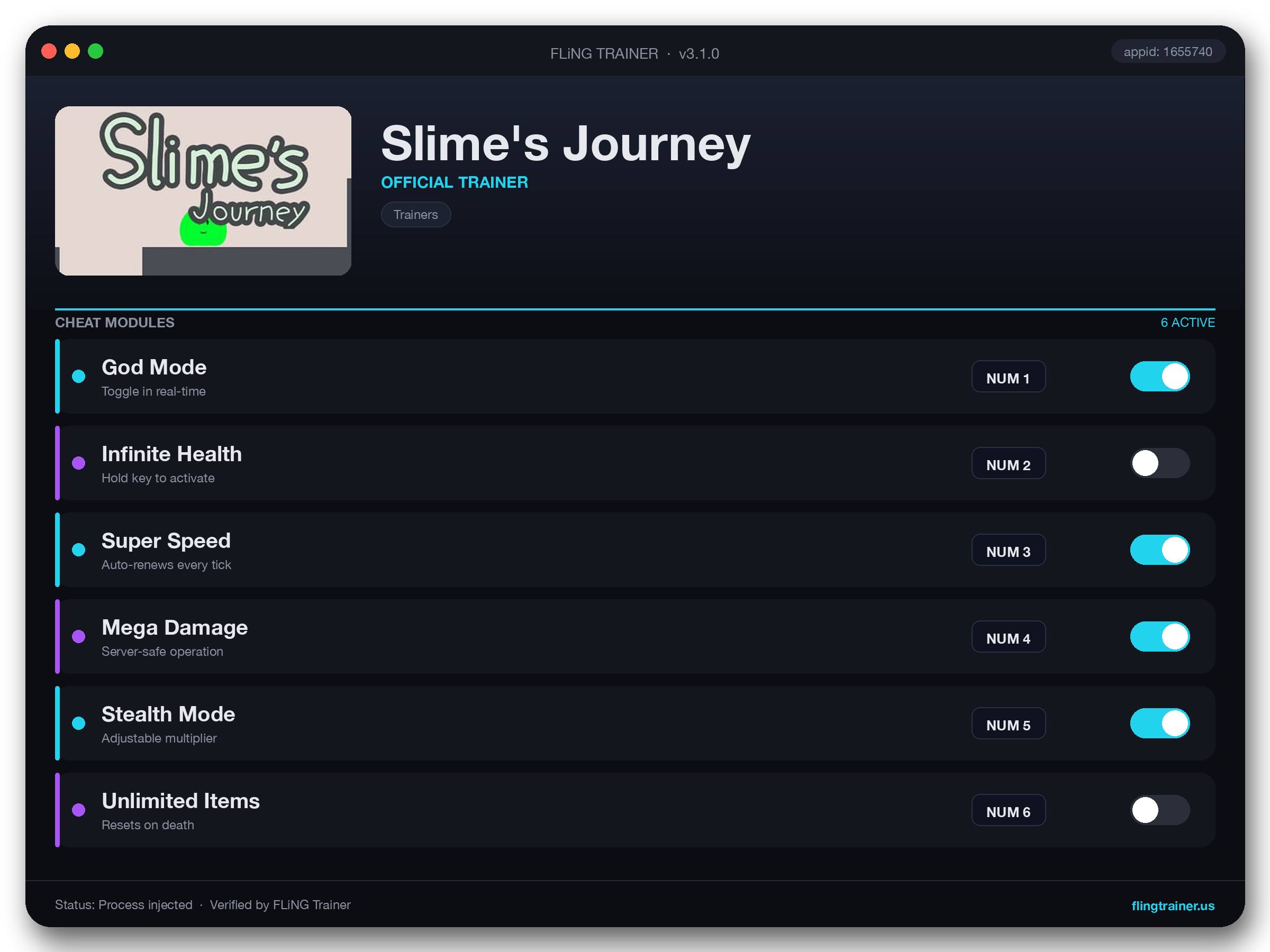 Slime's Journey Trainer interface