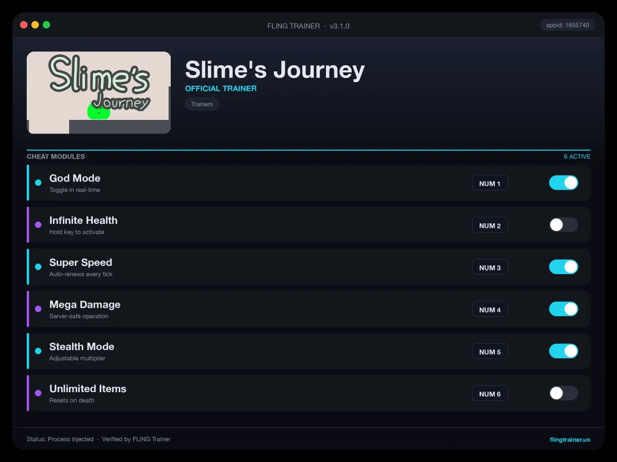 Slime's Journey Trainer interface