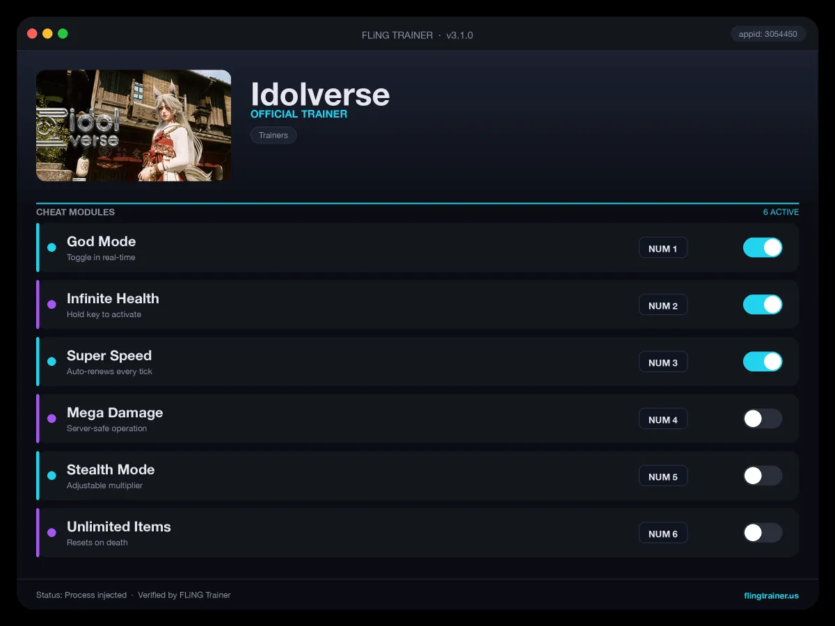 Idolverse Trainer interface