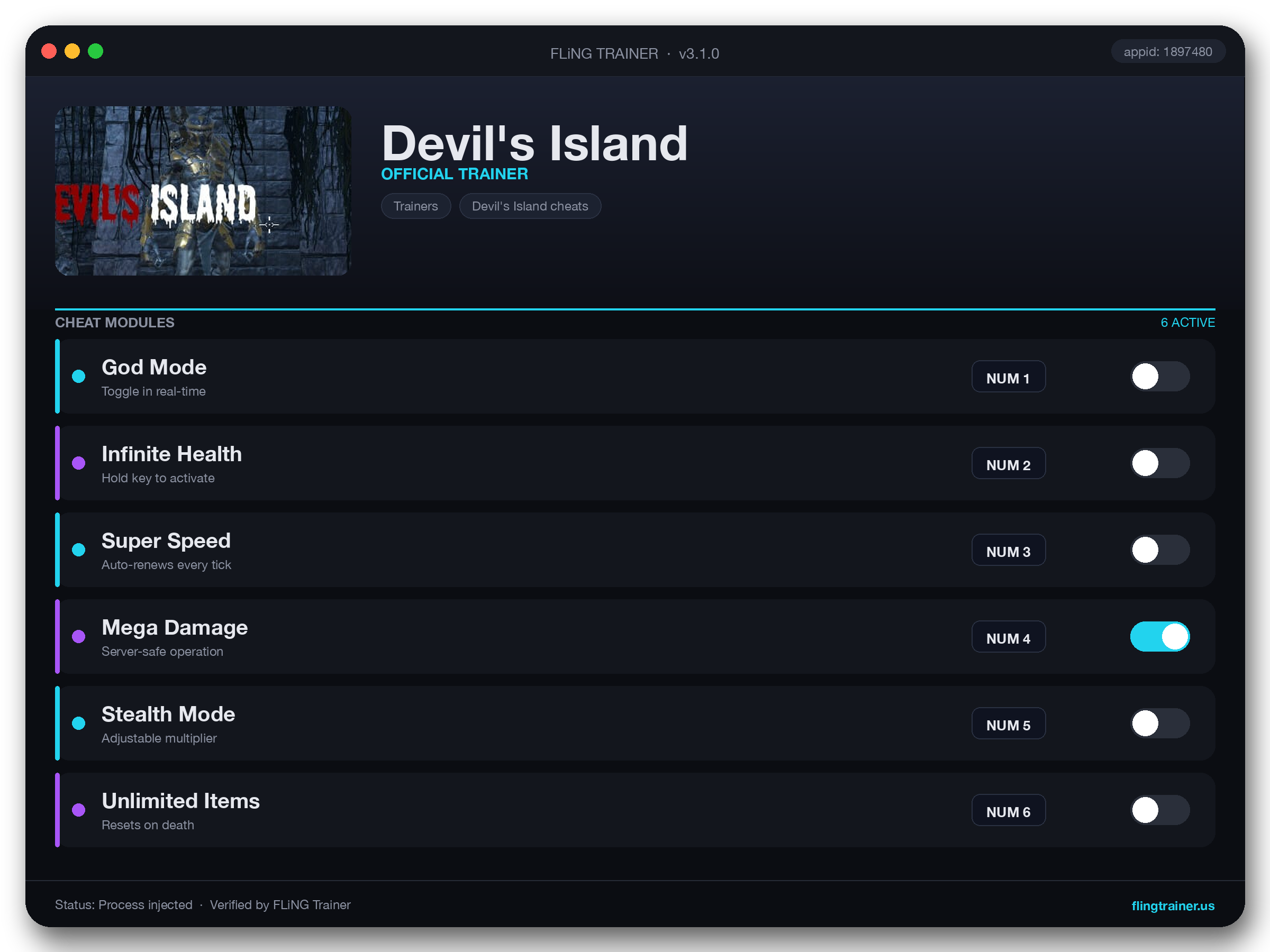 Devil's Island Trainer interface