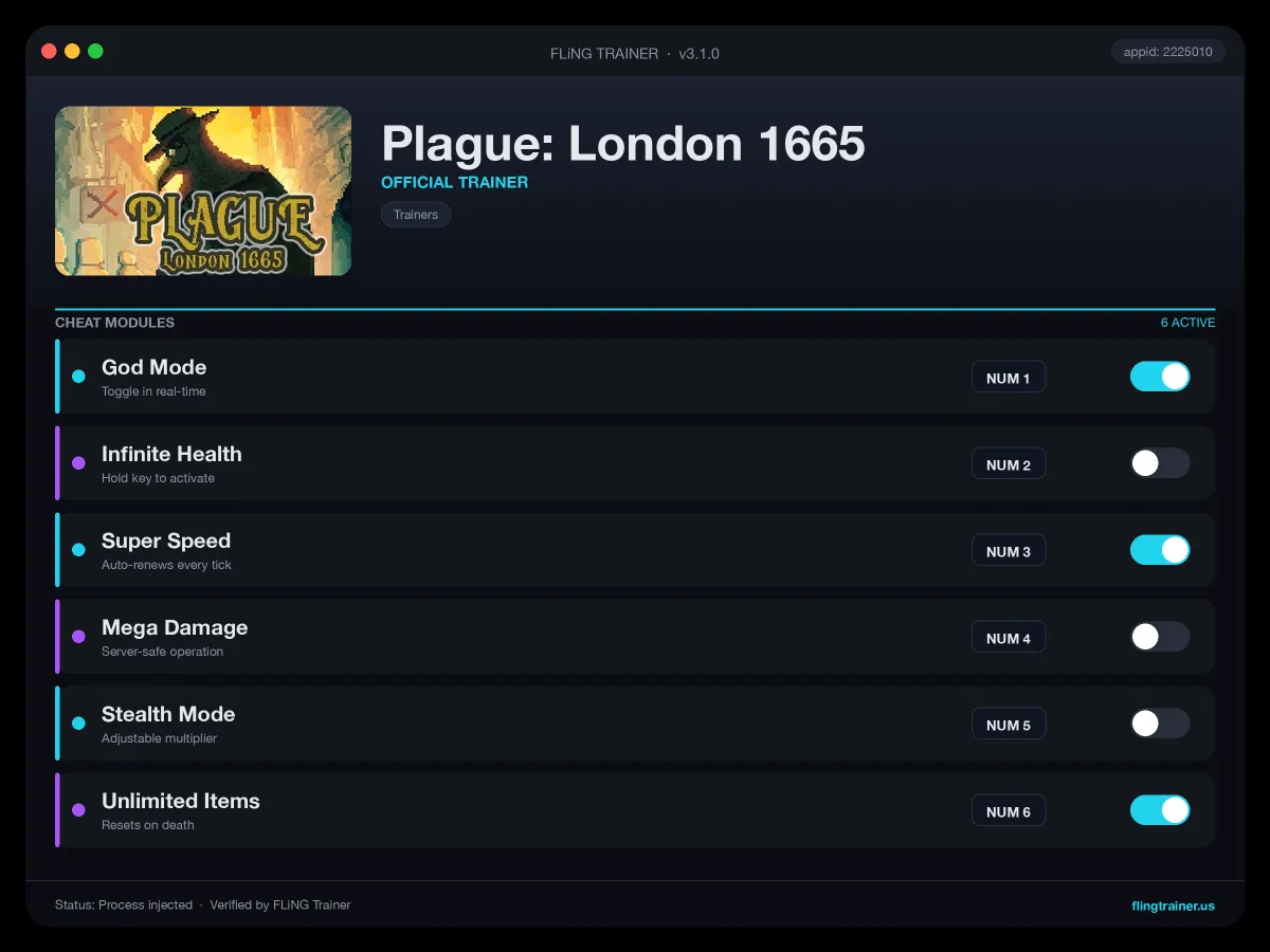 Plague: London 1665 Trainer interface