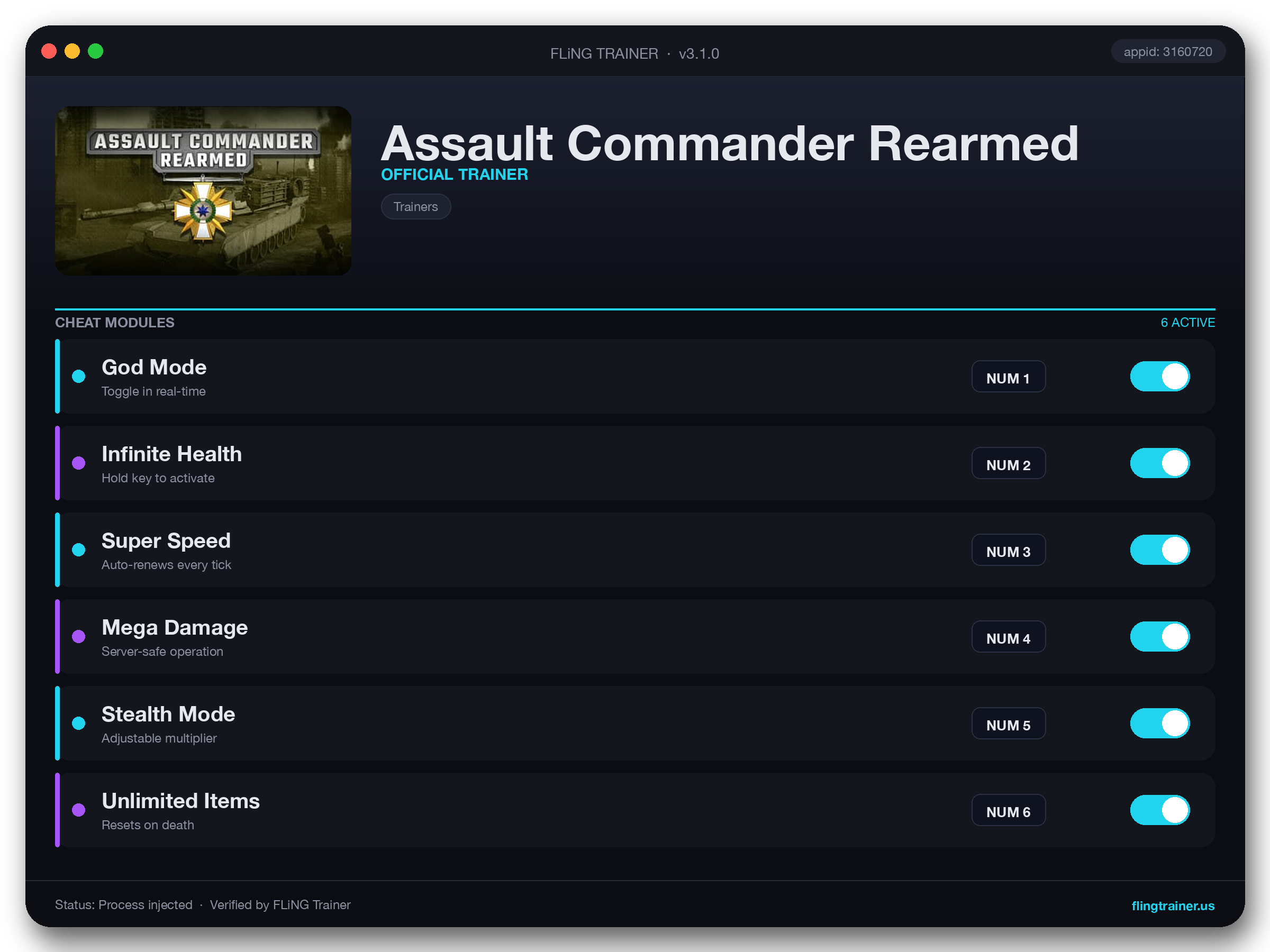 Assault Commander Rearmed Trainer interface