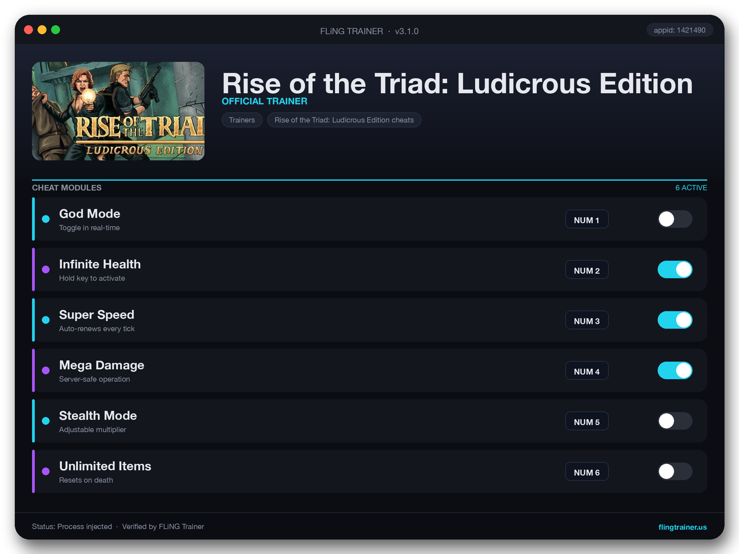 Rise of the Triad: Ludicrous Edition Trainer interface