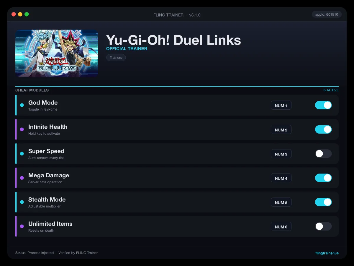 Yu-Gi-Oh! Duel Links Trainer interface