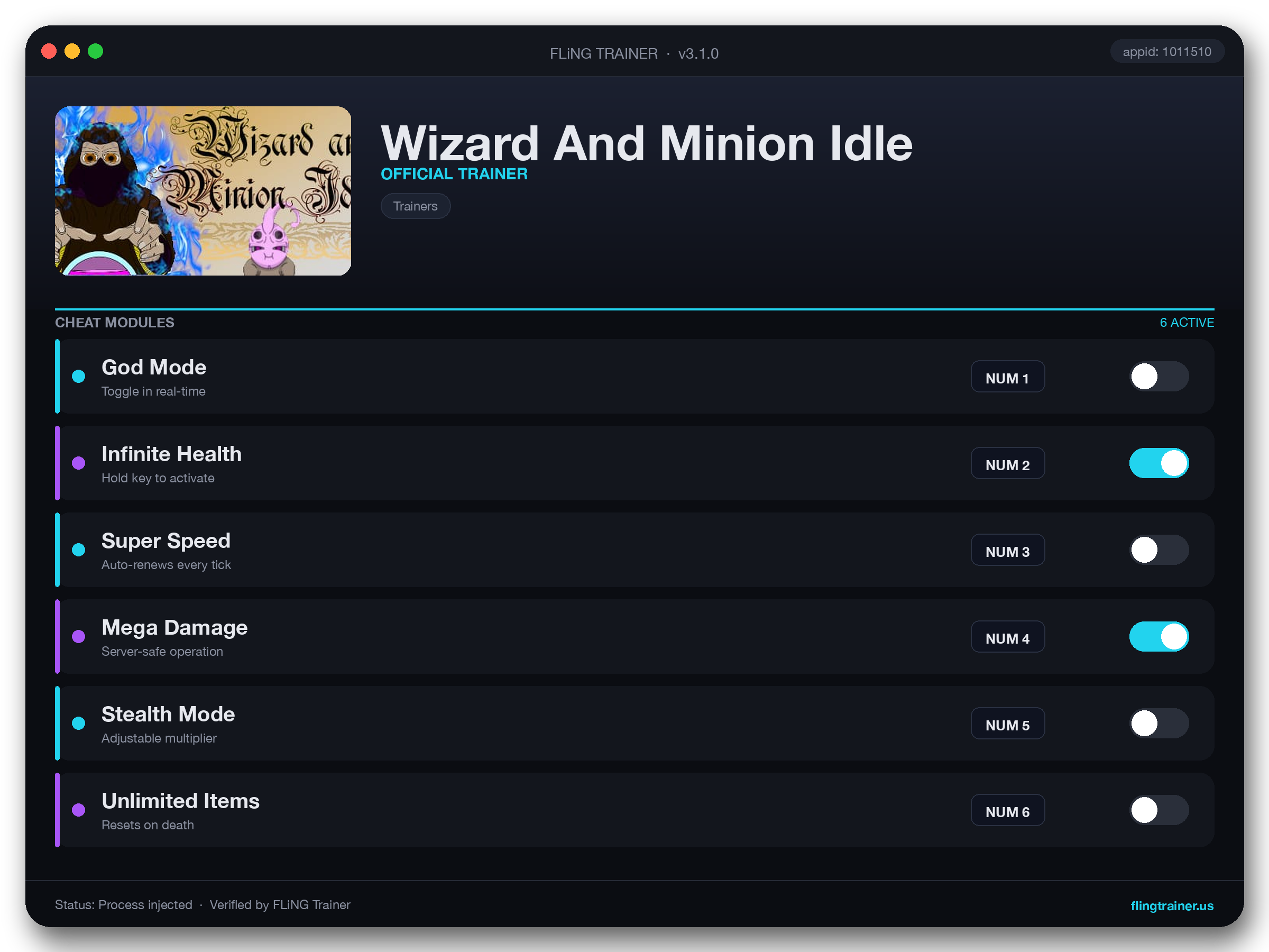Wizard And Minion Idle Trainer interface