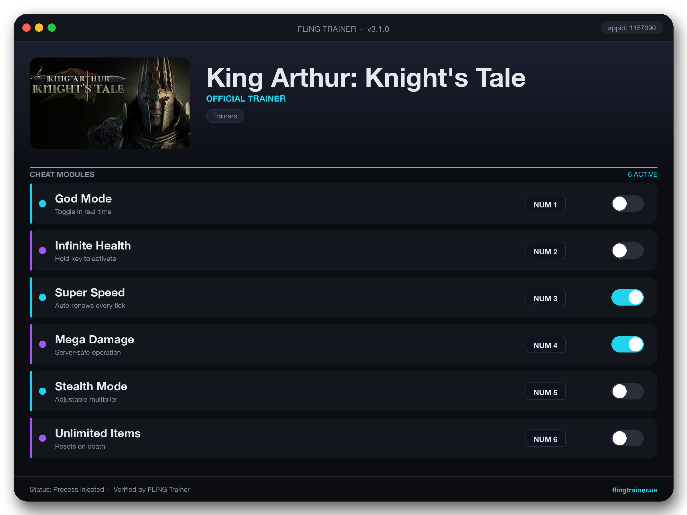 King Arthur: Knight's Tale Trainer interface