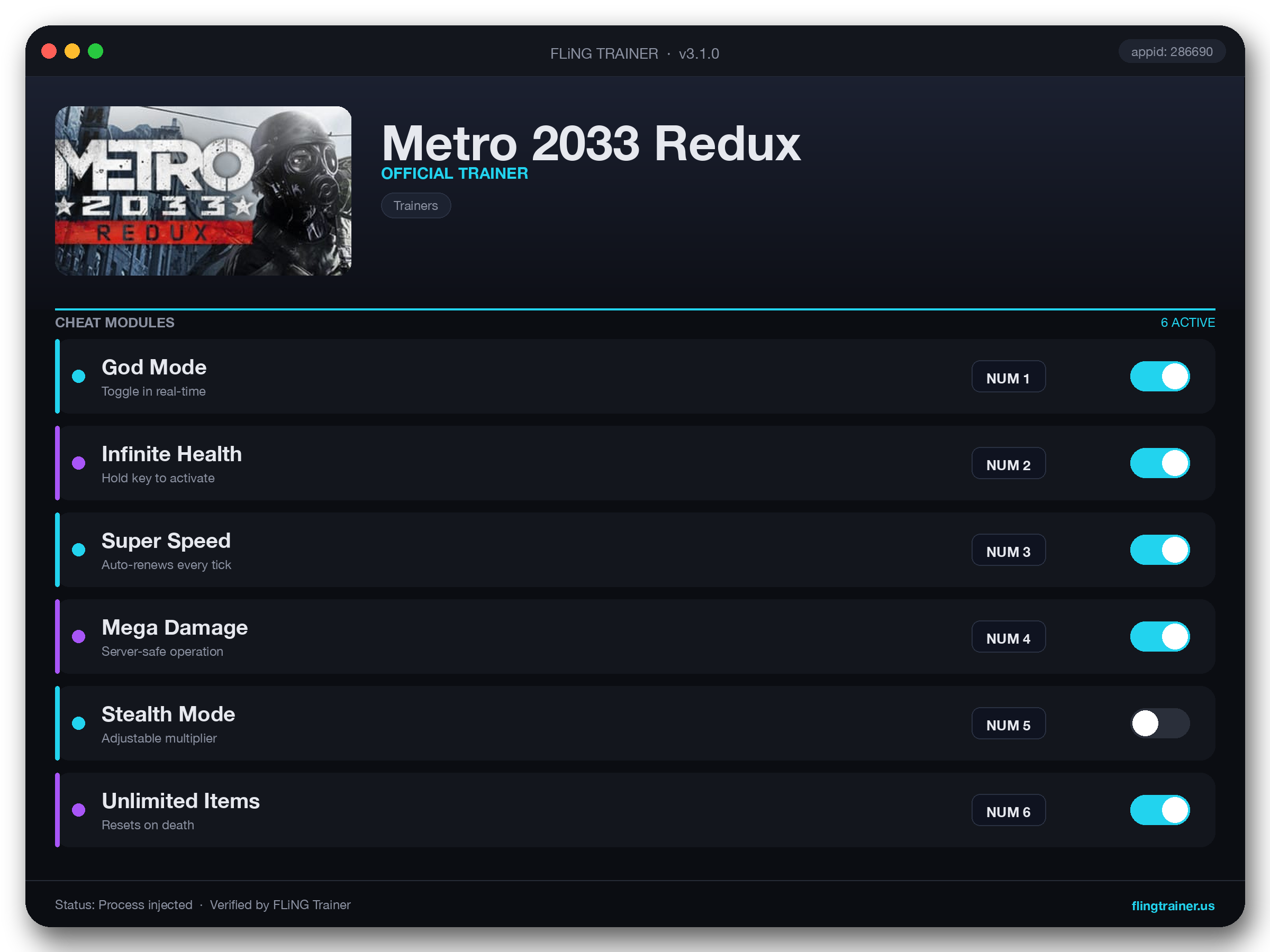 Metro 2033 Redux Trainer interface