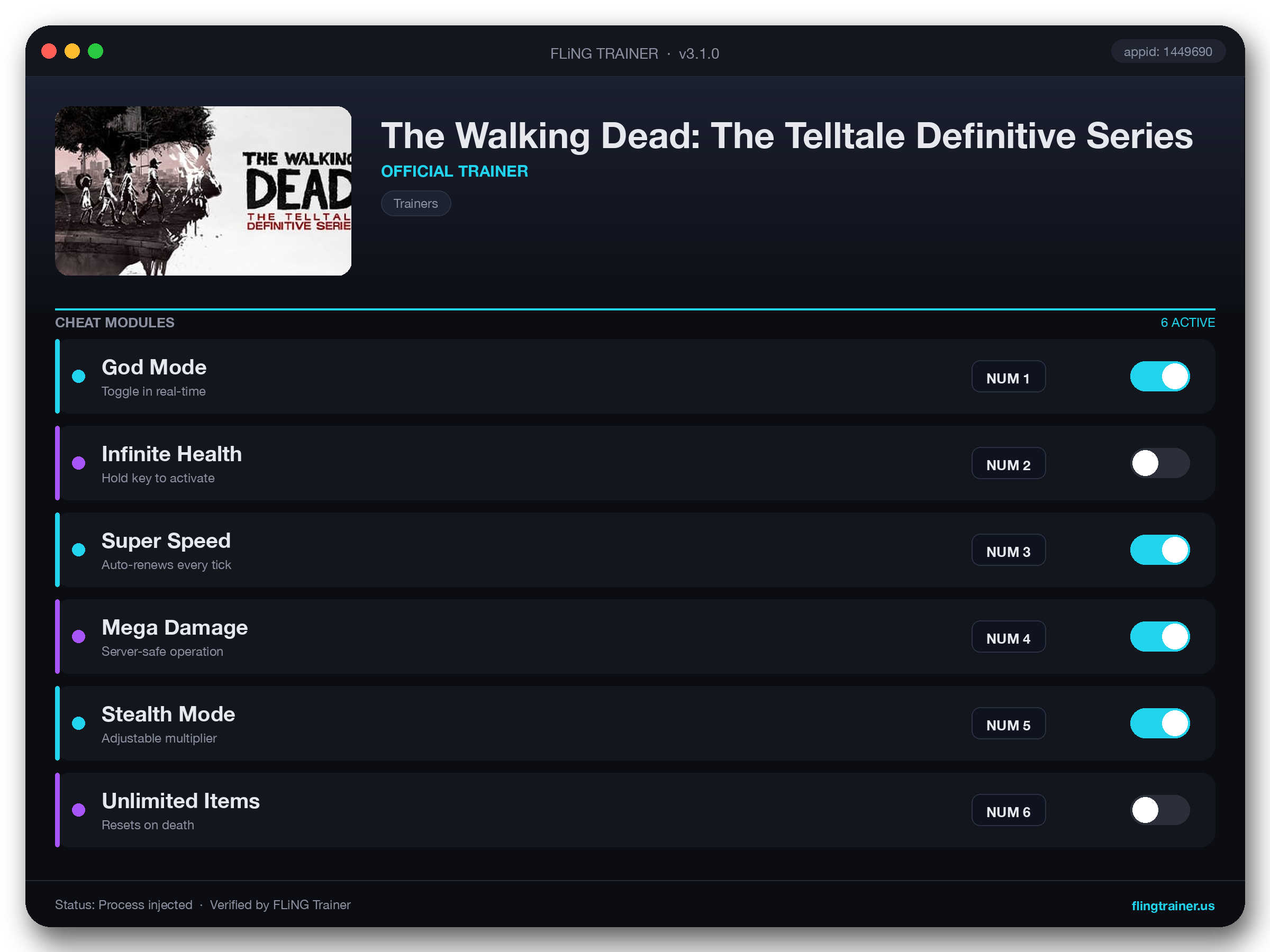 The Walking Dead: The Telltale Definitive Series Trainer interface