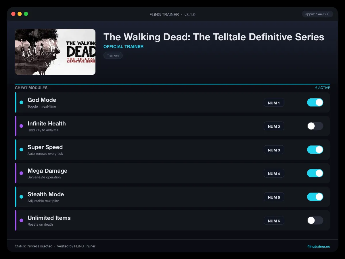 The Walking Dead: The Telltale Definitive Series Trainer interface