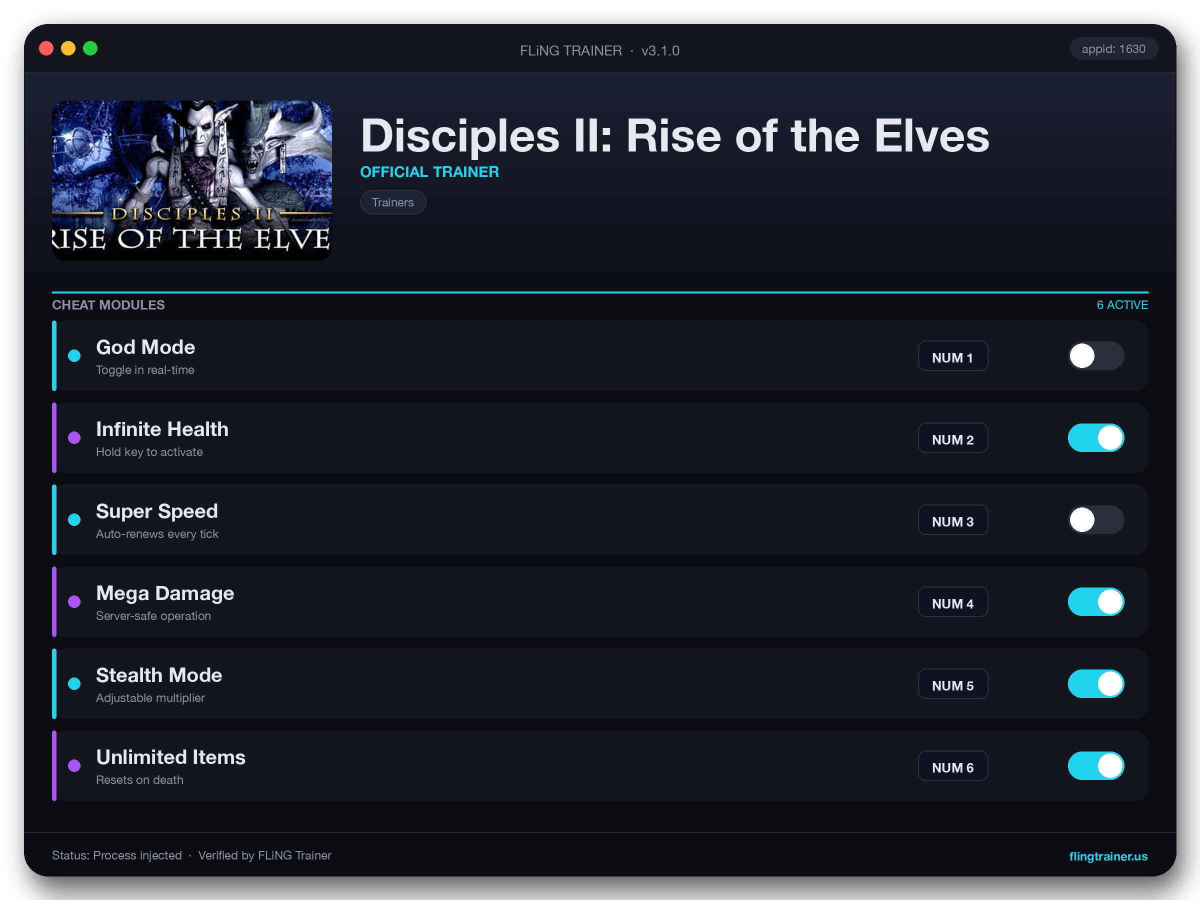 Disciples II: Rise of the Elves Trainer interface
