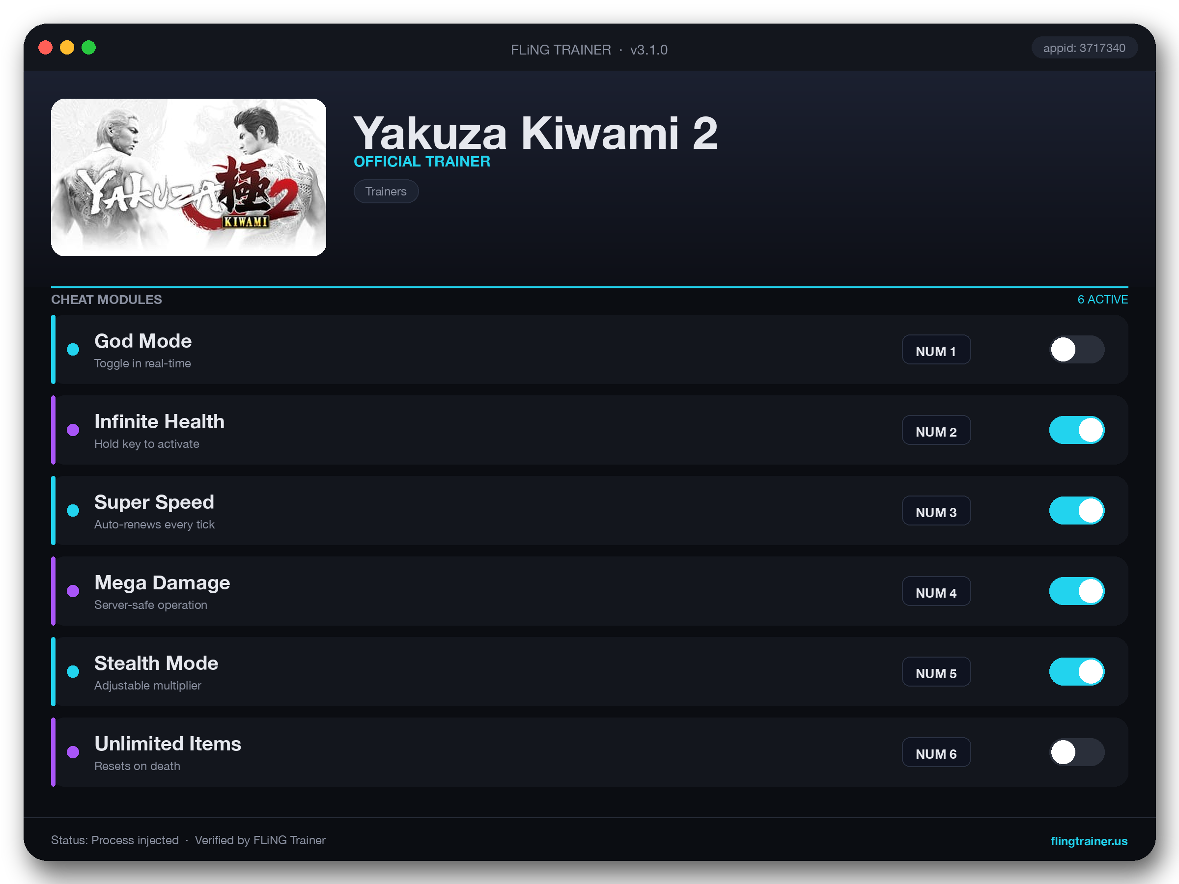 Yakuza Kiwami 2 Trainer interface