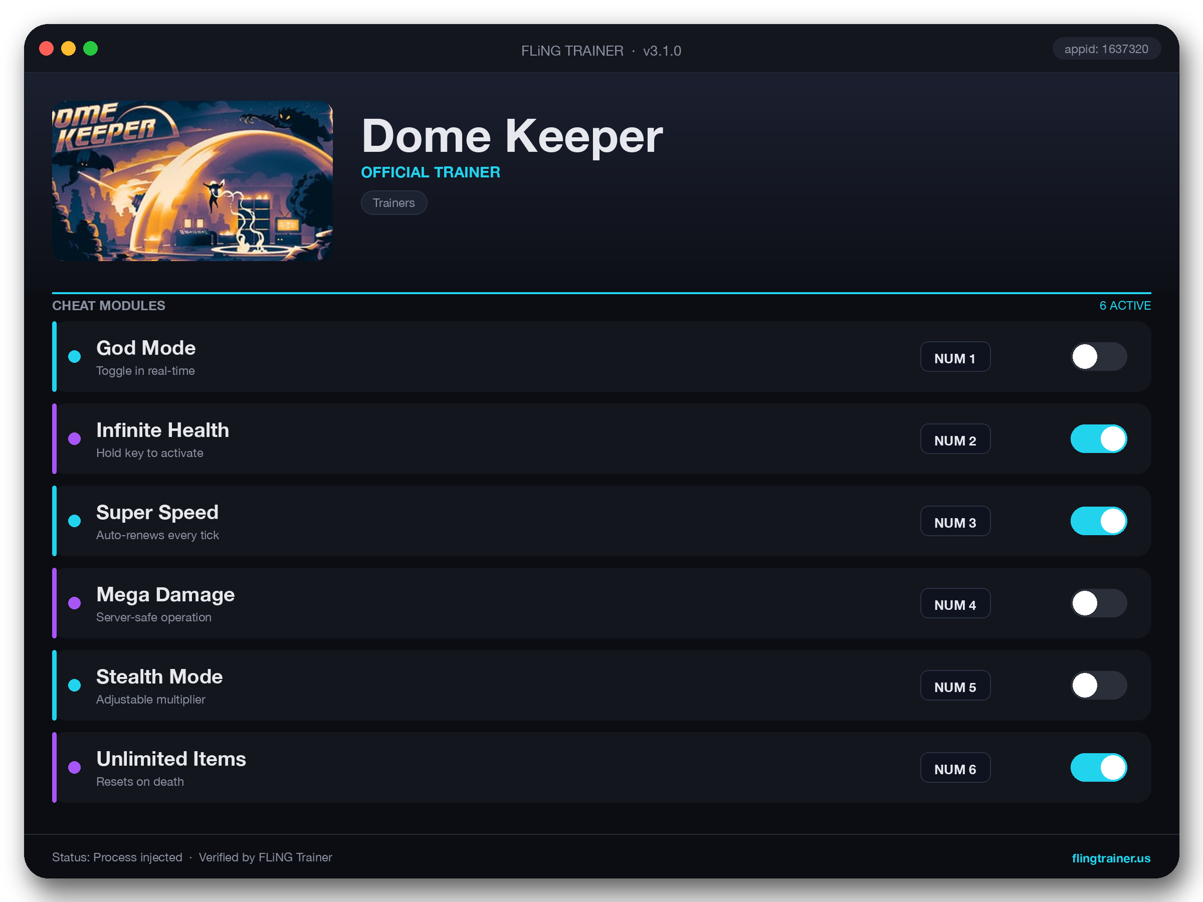 Dome Keeper Trainer interface