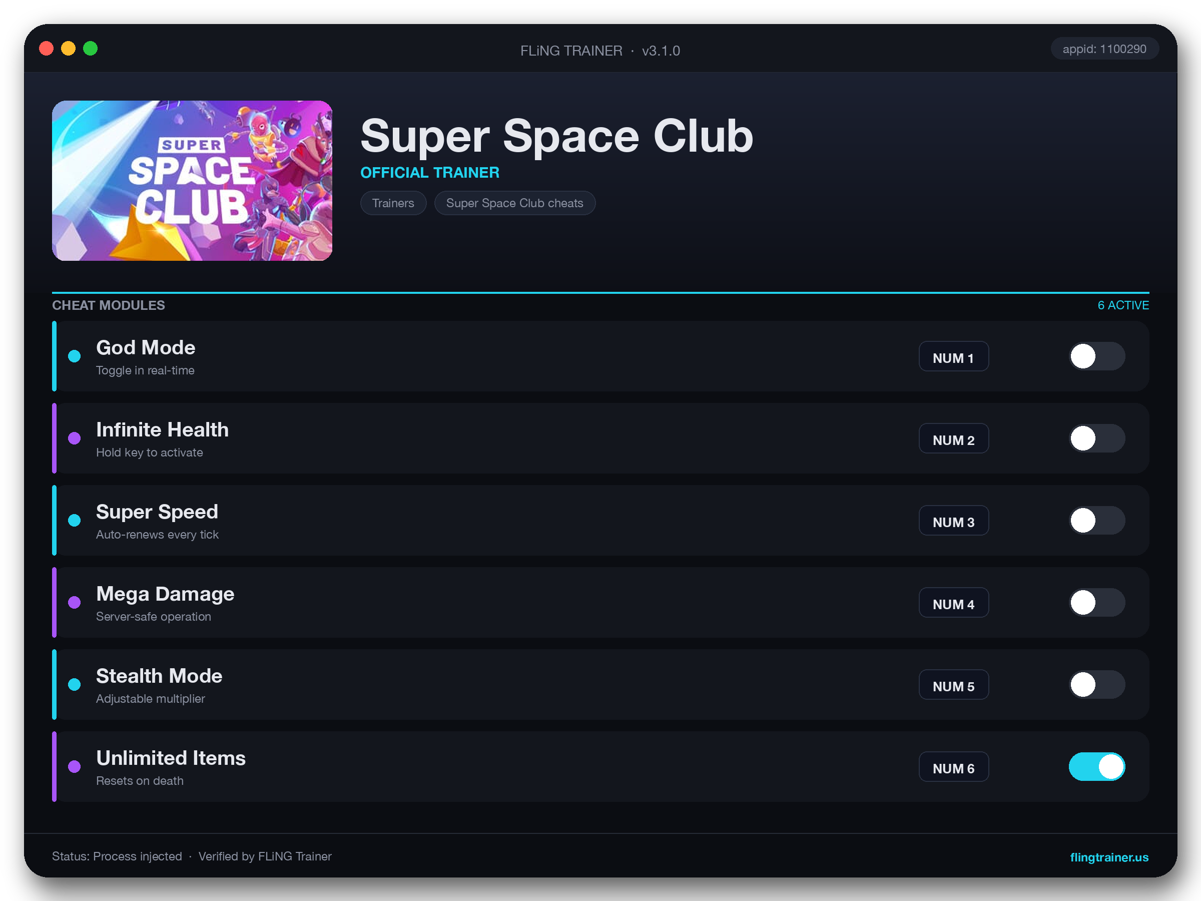 Super Space Club Trainer interface