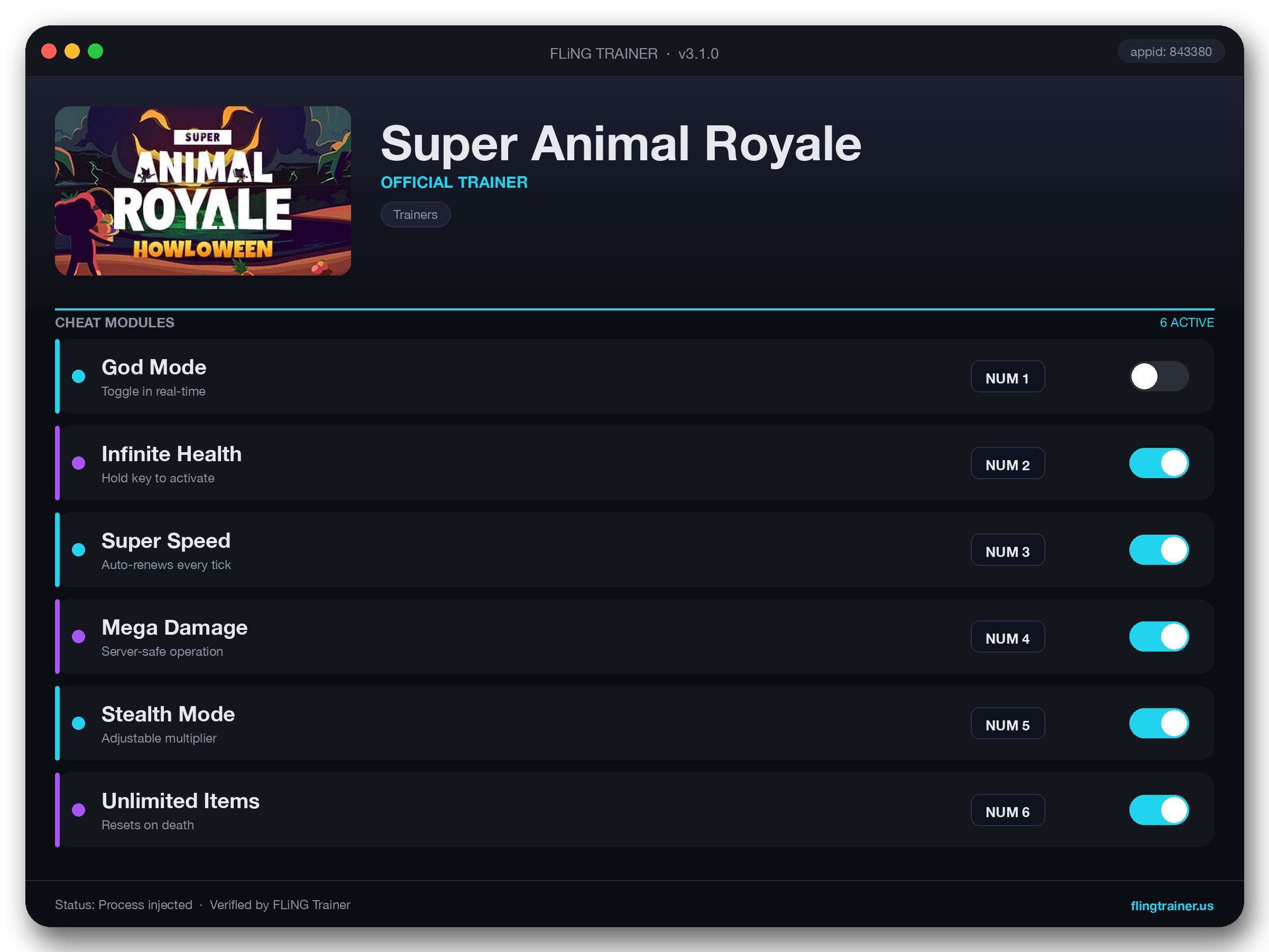 Super Animal Royale Trainer interface