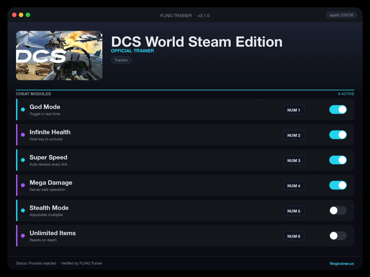DCS World Steam Edition Trainer interface