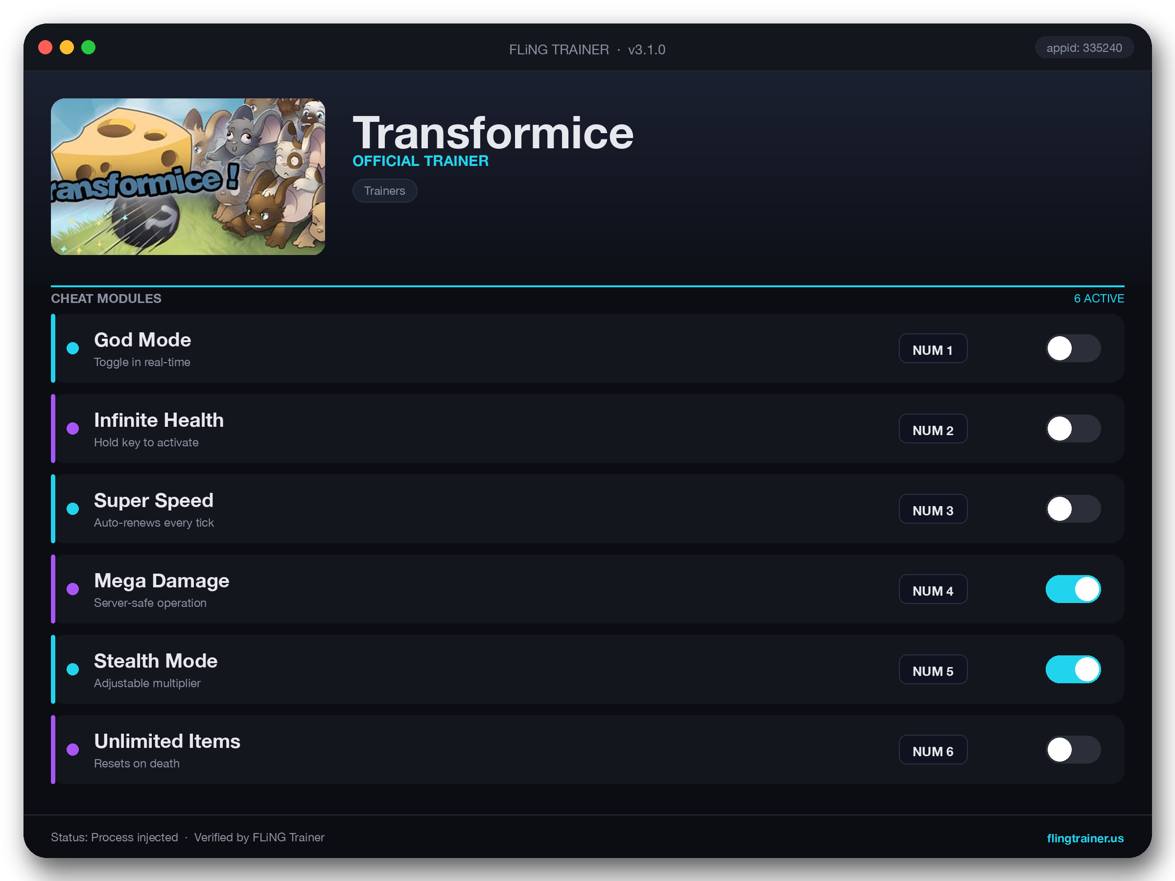 Transformice Trainer interface