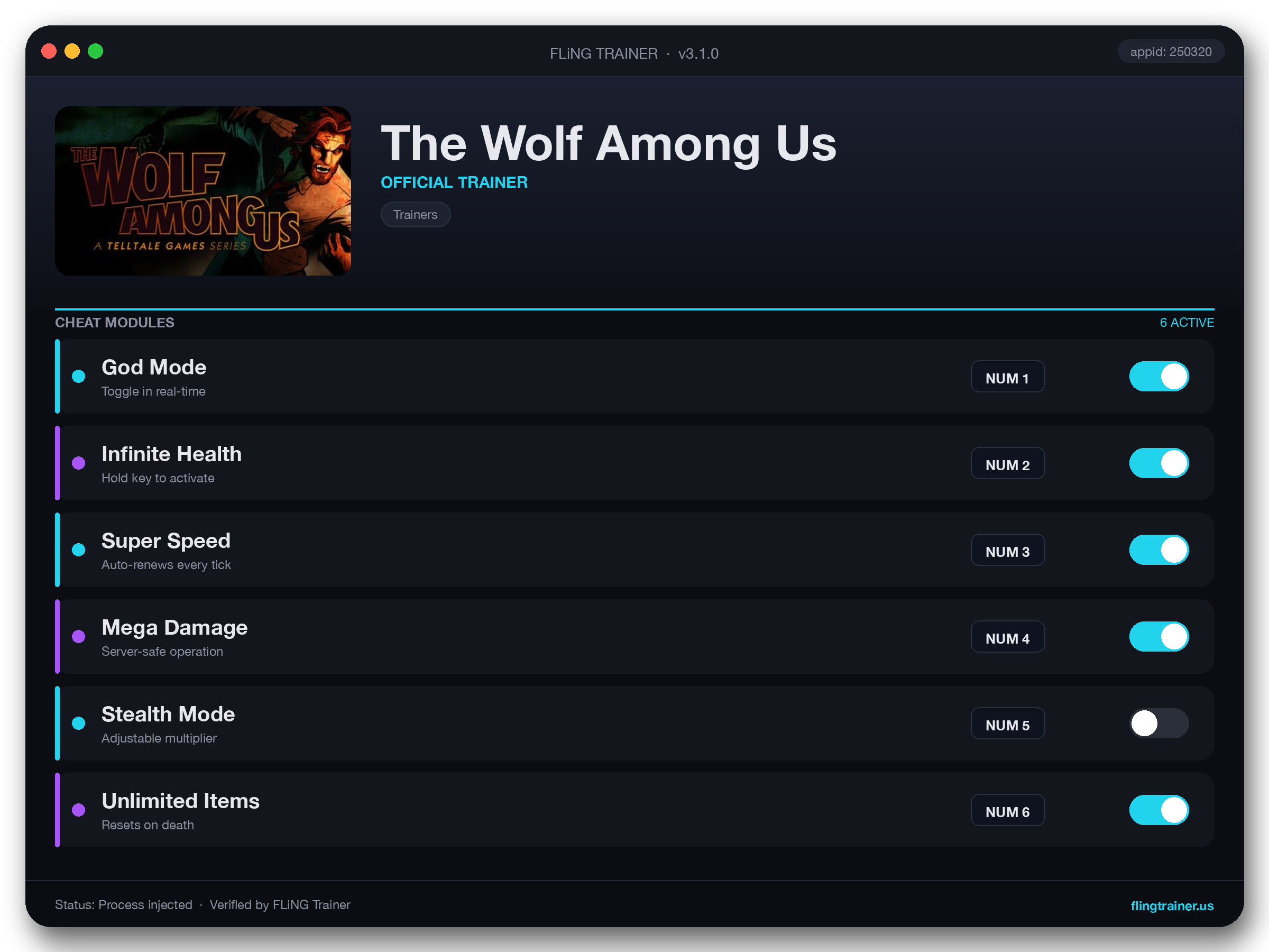 The Wolf Among Us Trainer interface