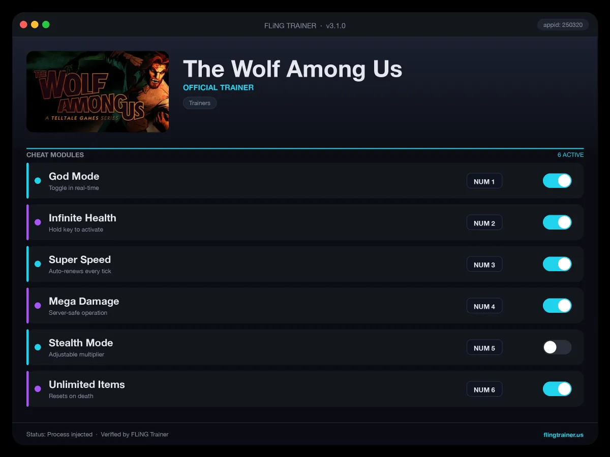 The Wolf Among Us Trainer interface