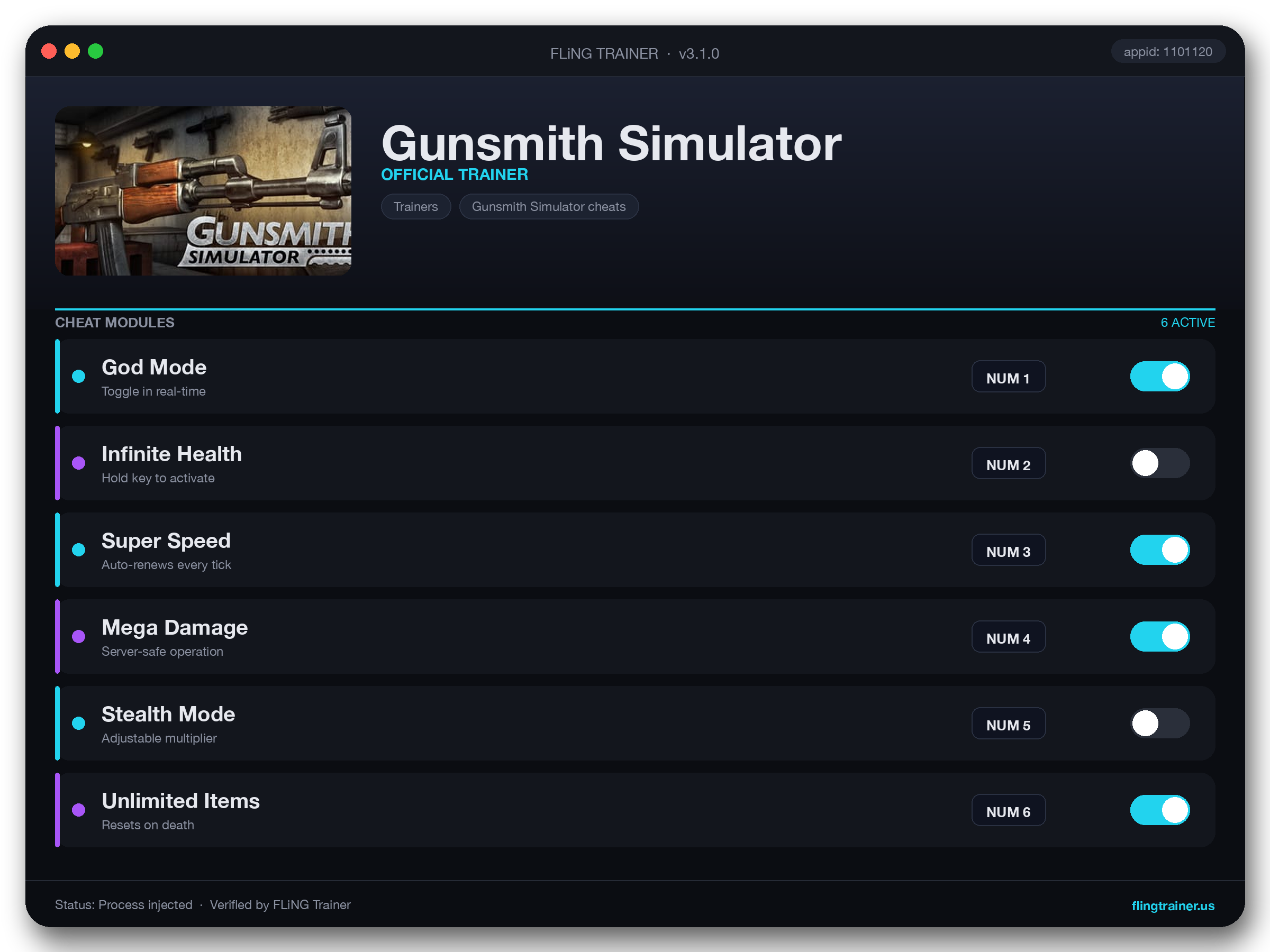 Gunsmith Simulator Trainer interface