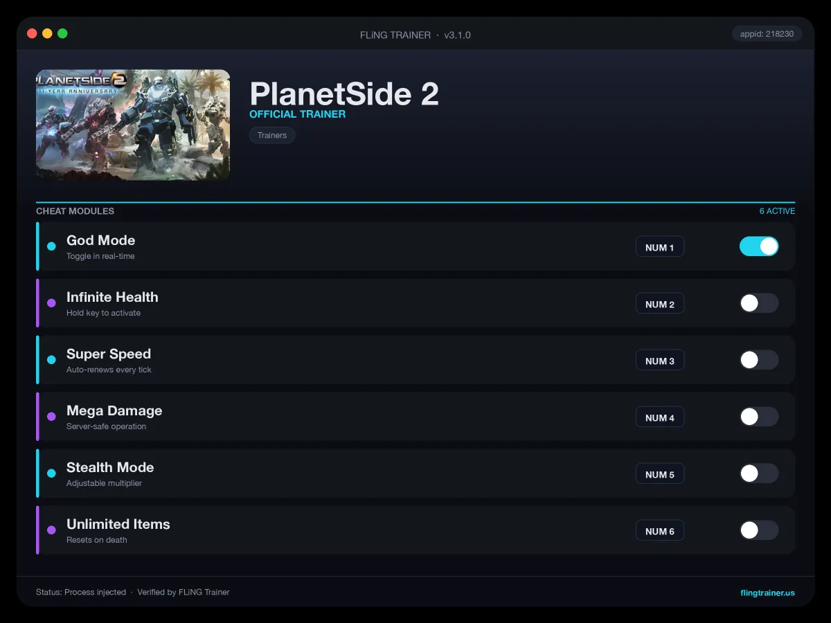 PlanetSide 2 Trainer interface